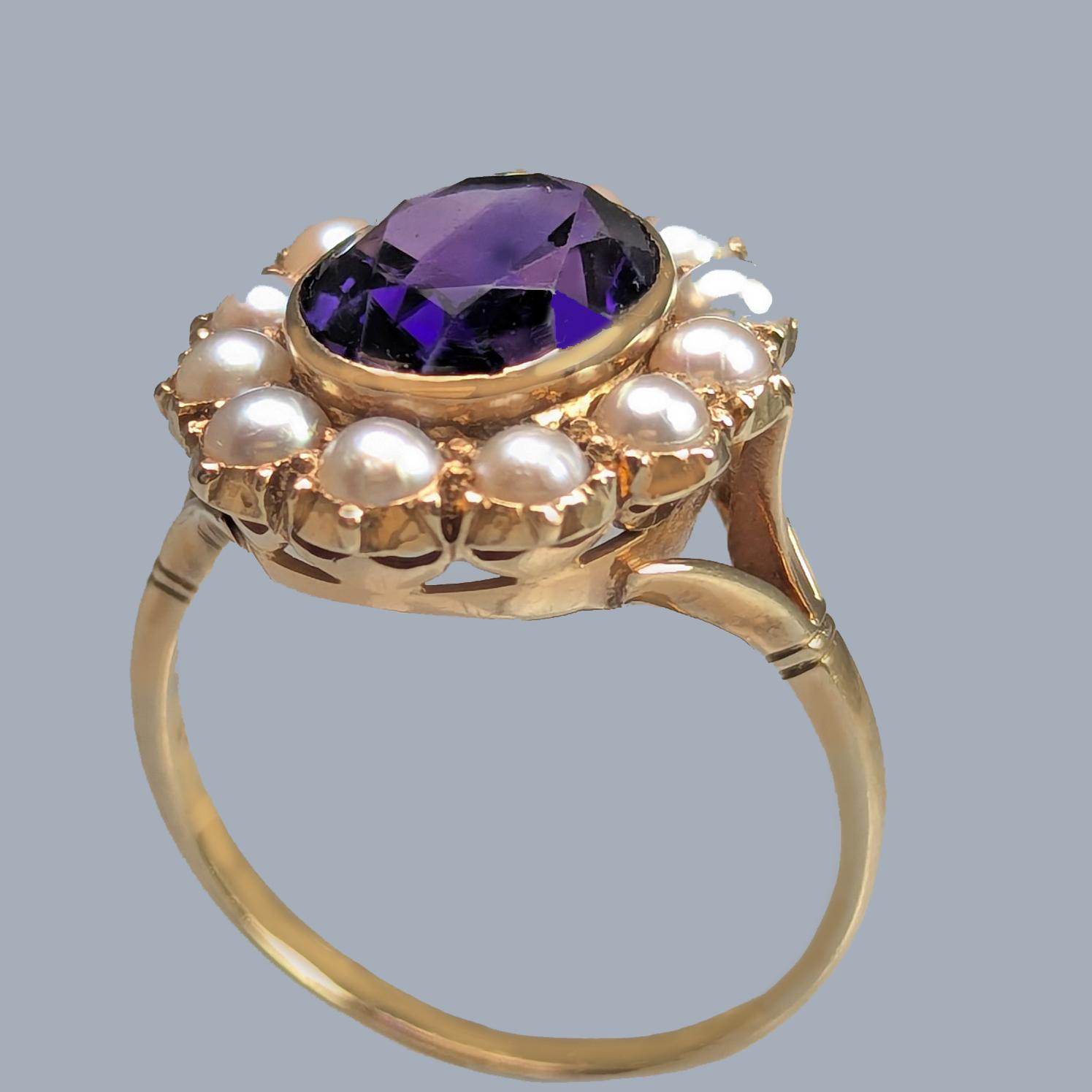 Amethyst and Pearl Cluster Ring, 9ct Gold, 1960s Victorian Revival (1 of 10) Amethyst and Pearl Cluster Ring, 9ct Gold, 1960s Victorian Revival (1 of 10)