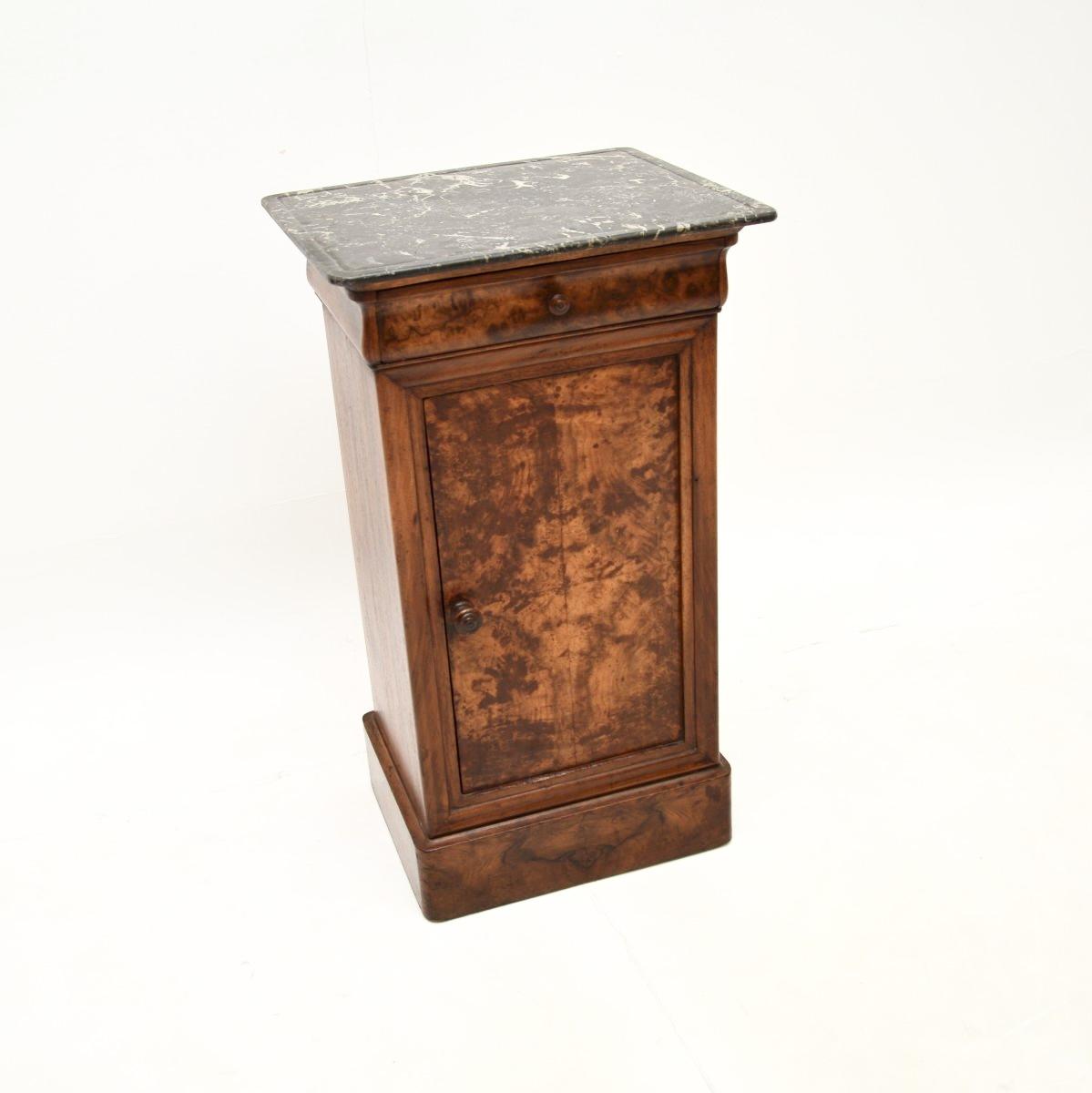 Antique French Walnut Marble Top Bedside Cabinet (1 of 8)