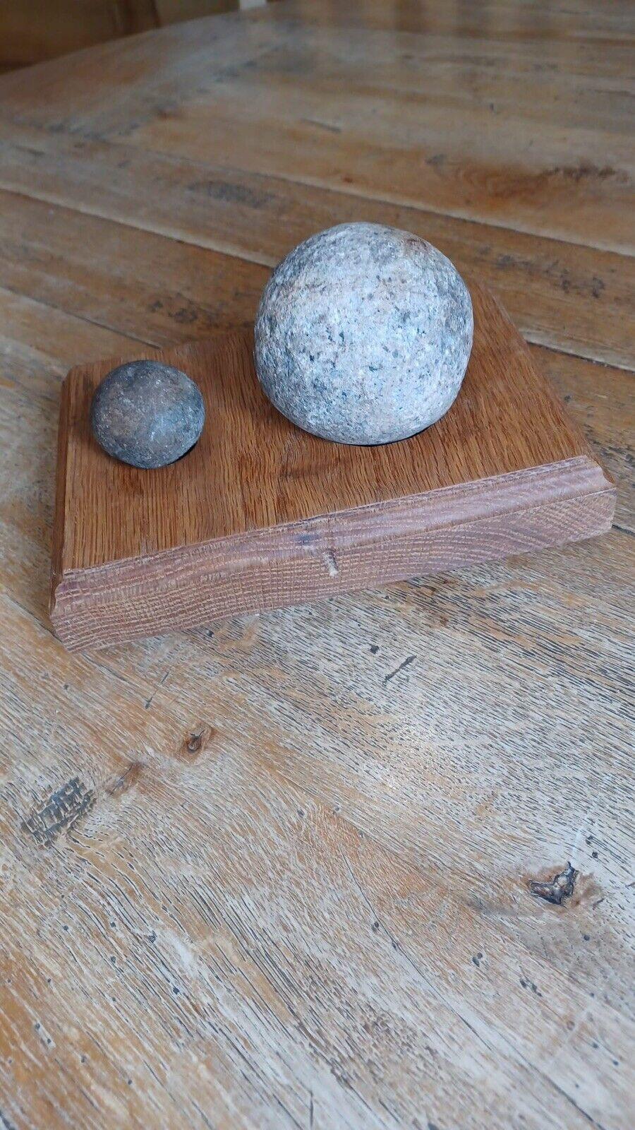 Stone Cannon Balls on Wooden Plinth (1 of 5)