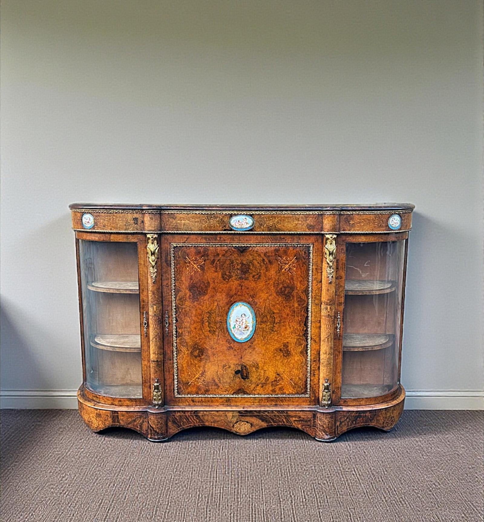 Victorian Inlaid Walnut Credenza Featuring Sevres Style Plaques (1 of 11) Victorian Inlaid Walnut Credenza Featuring Sevres Style Plaques (1 of 11)