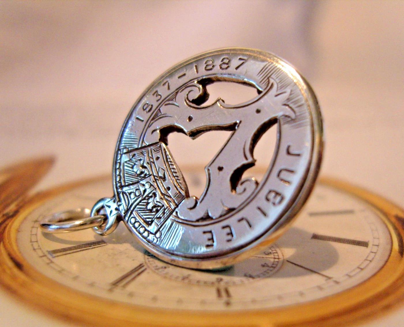 Pocket Watch Chain Silver Fob Antique 1887 Commemorative Queen Victoria Jubilee (1 of 8) Pocket Watch Chain Silver Fob Antique 1887 Commemorative Queen Victoria Jubilee (1 of 8)