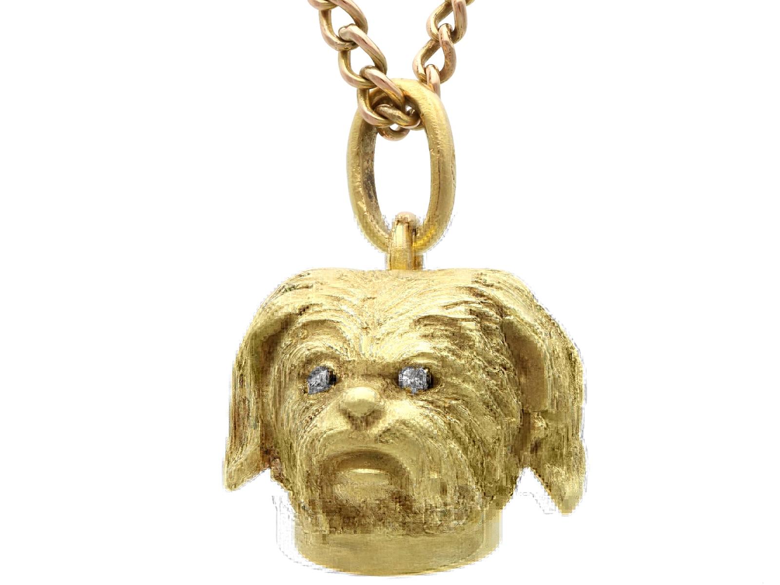 Antique Diamond & 18ct Yellow Gold Dog Pendant c.1910 (1 of 10)