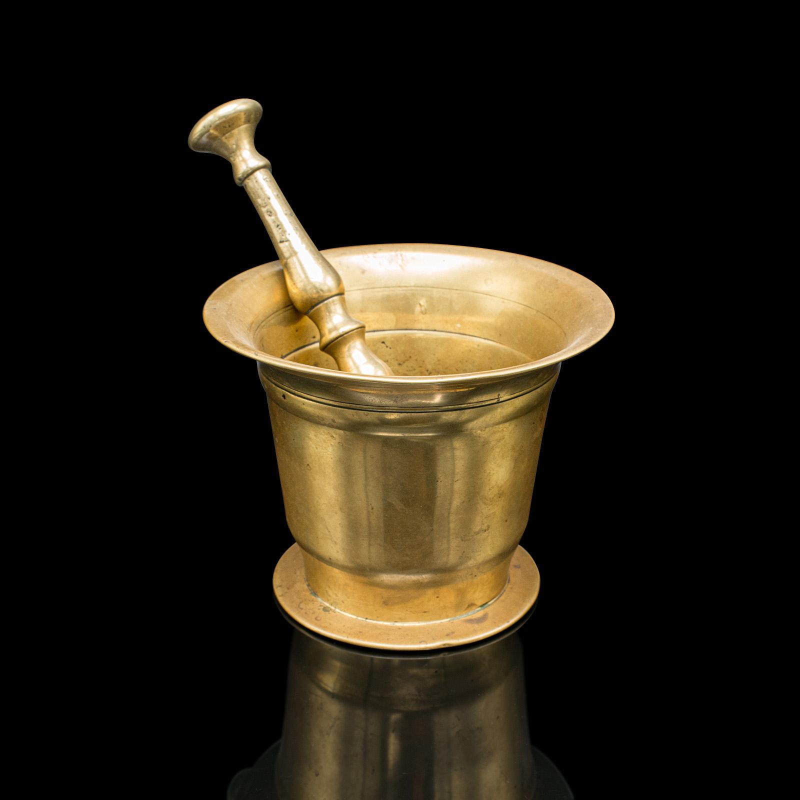 Antique Chemist's Mortar & Pestle, English Brass Apothecary Aid, Victorian, 1850 (1 of 10)