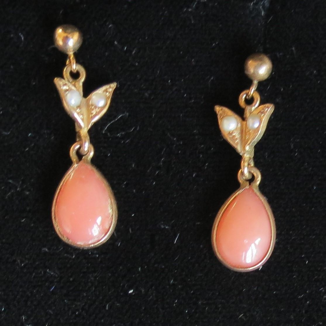 Twin-Drop Coral and Pearl Earrings (1 of 5)