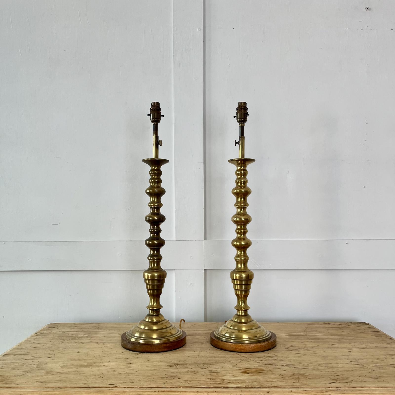 Pair of Tall Brass Telescopic Candlestick Table Lamps (1 of 7)