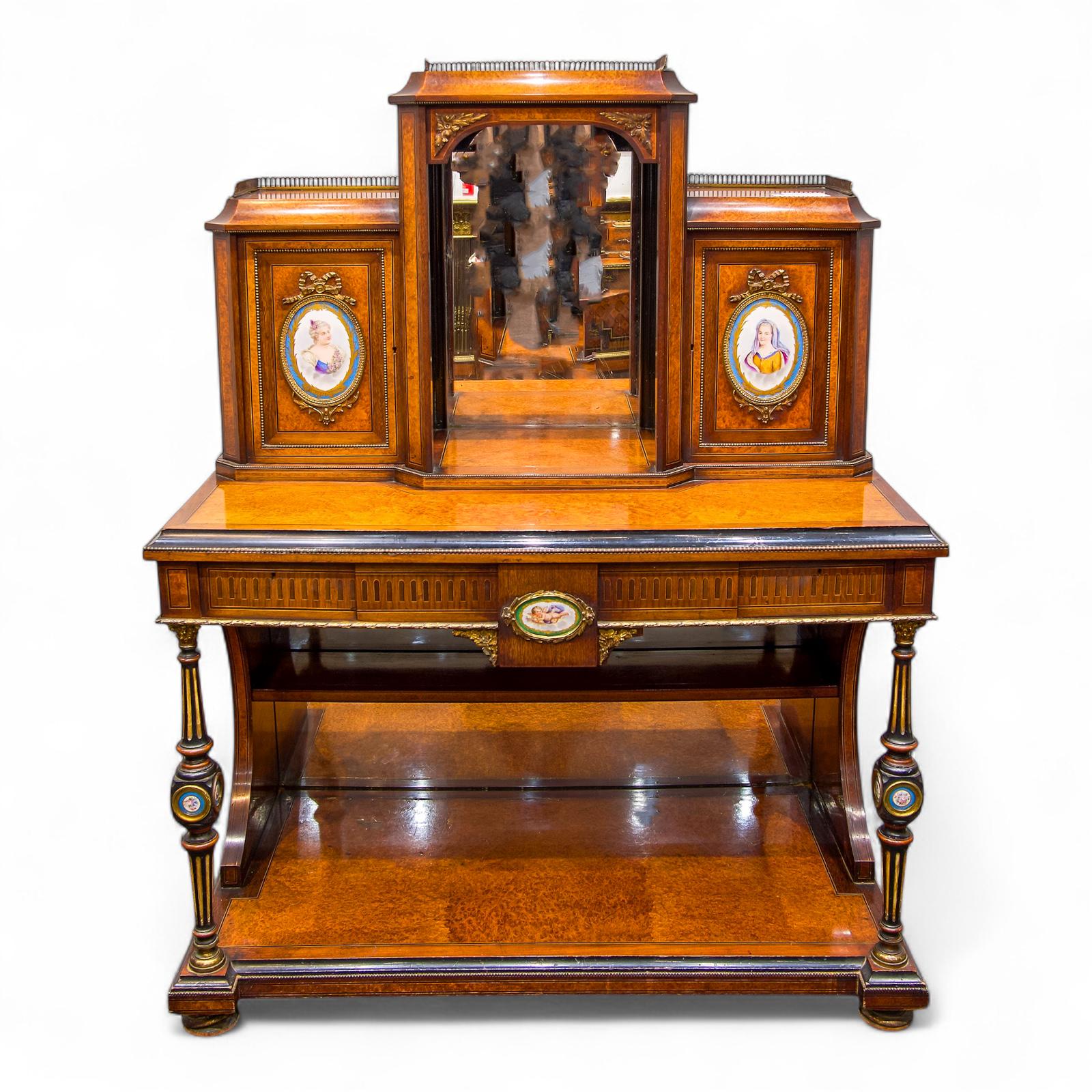 Antique French Amboyna & Ebonised Bonheur Du Jour / Writing Table (1 of 8)