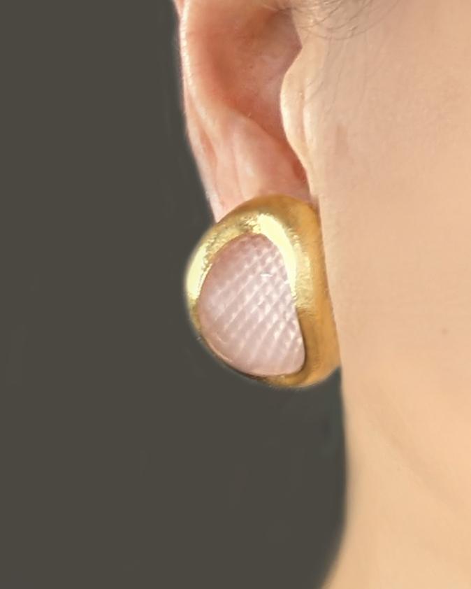 Vintage 1960s Andrew Grima 18ct Gold Rose Quartz Earrings Post & Clip-on for Pierced Ears with Original Box (1 of 9)