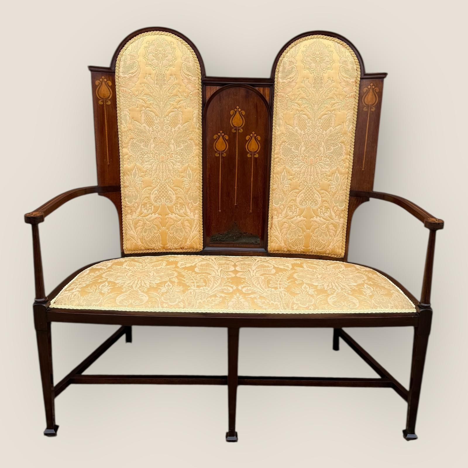 Antique Edwardian Mahogany Satinwood Inlaid Art Nouveau Two Seater Settee Chair (1 of 15) Antique Edwardian Mahogany Satinwood Inlaid Art Nouveau Two Seater Settee Chair (1 of 15)