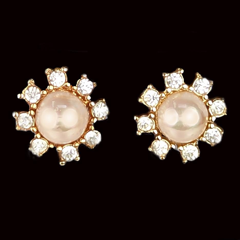 Christian Dior Crystal & Faux Pearl Earrings Vintage Clip on Gold Tone 1980s (1 of 7)