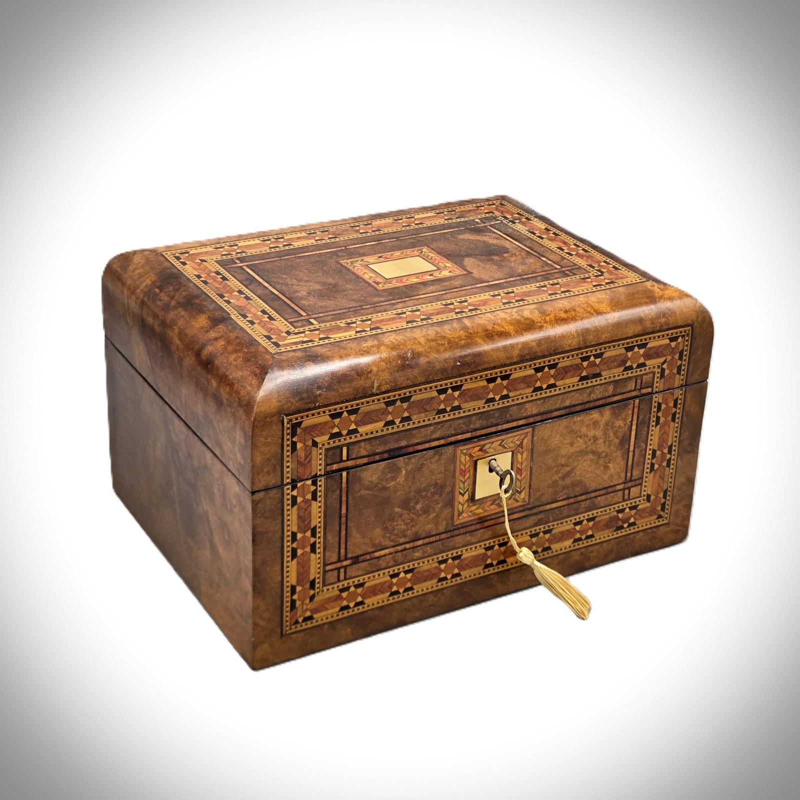 Fine Victorian Burr Walnut Inlaid Jewellery Box (1 of 10)