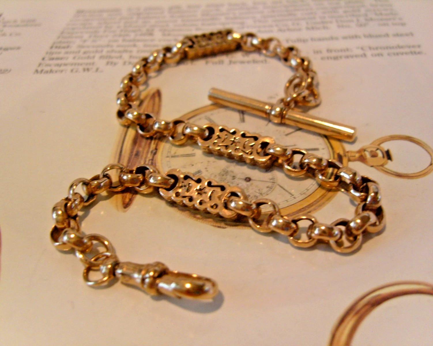 Pocket Watch Chain Antique 9ct Rose Rolled Gold Victorian Fetter Link Albert (1 of 10) Pocket Watch Chain Antique 9ct Rose Rolled Gold Victorian Fetter Link Albert (1 of 10)