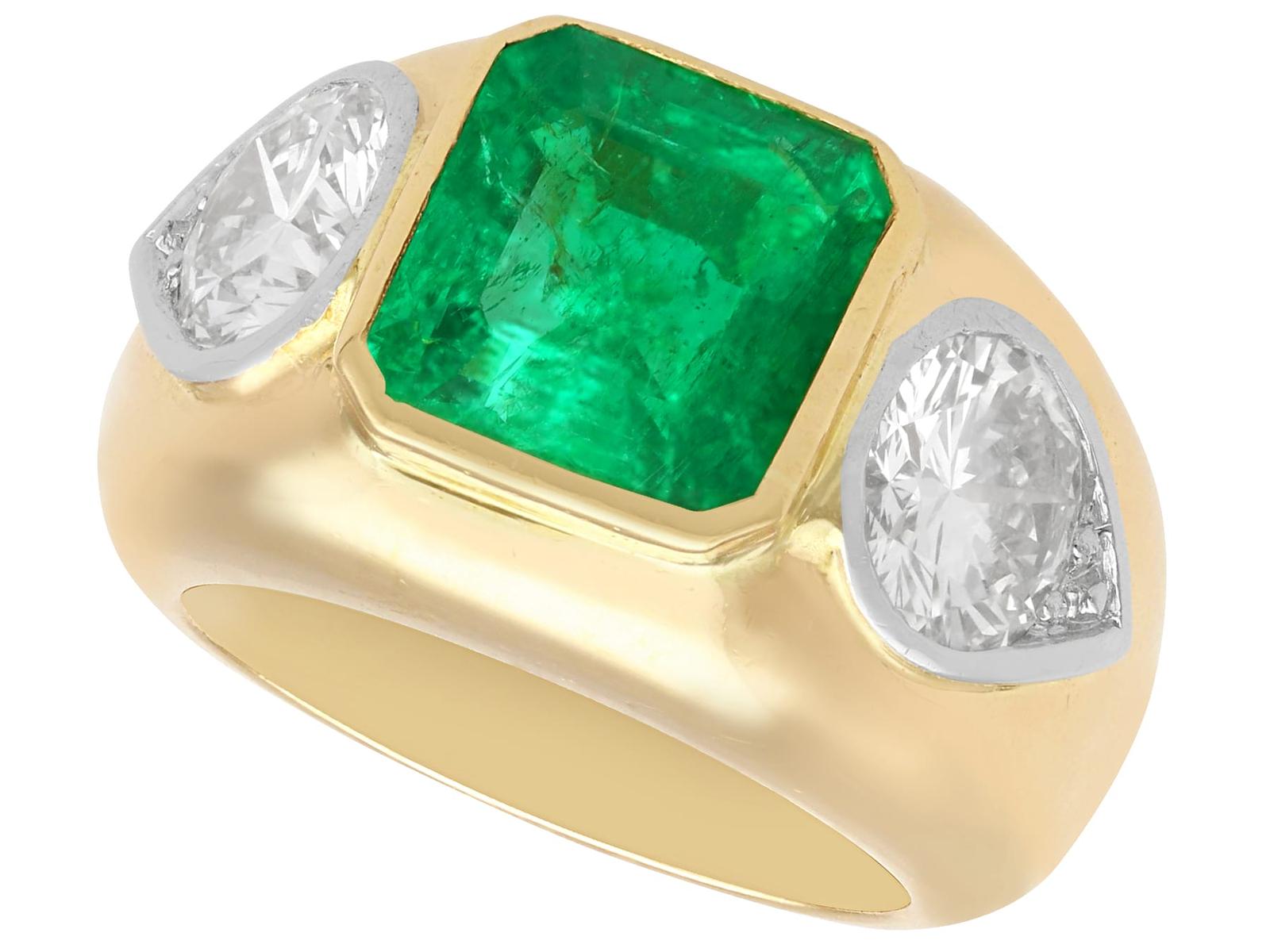 Vintage French 3.78ct Colombian Emerald & 2.18ct Diamond 18k Yellow Gold Dress Ring c.1950 (1 of 12)