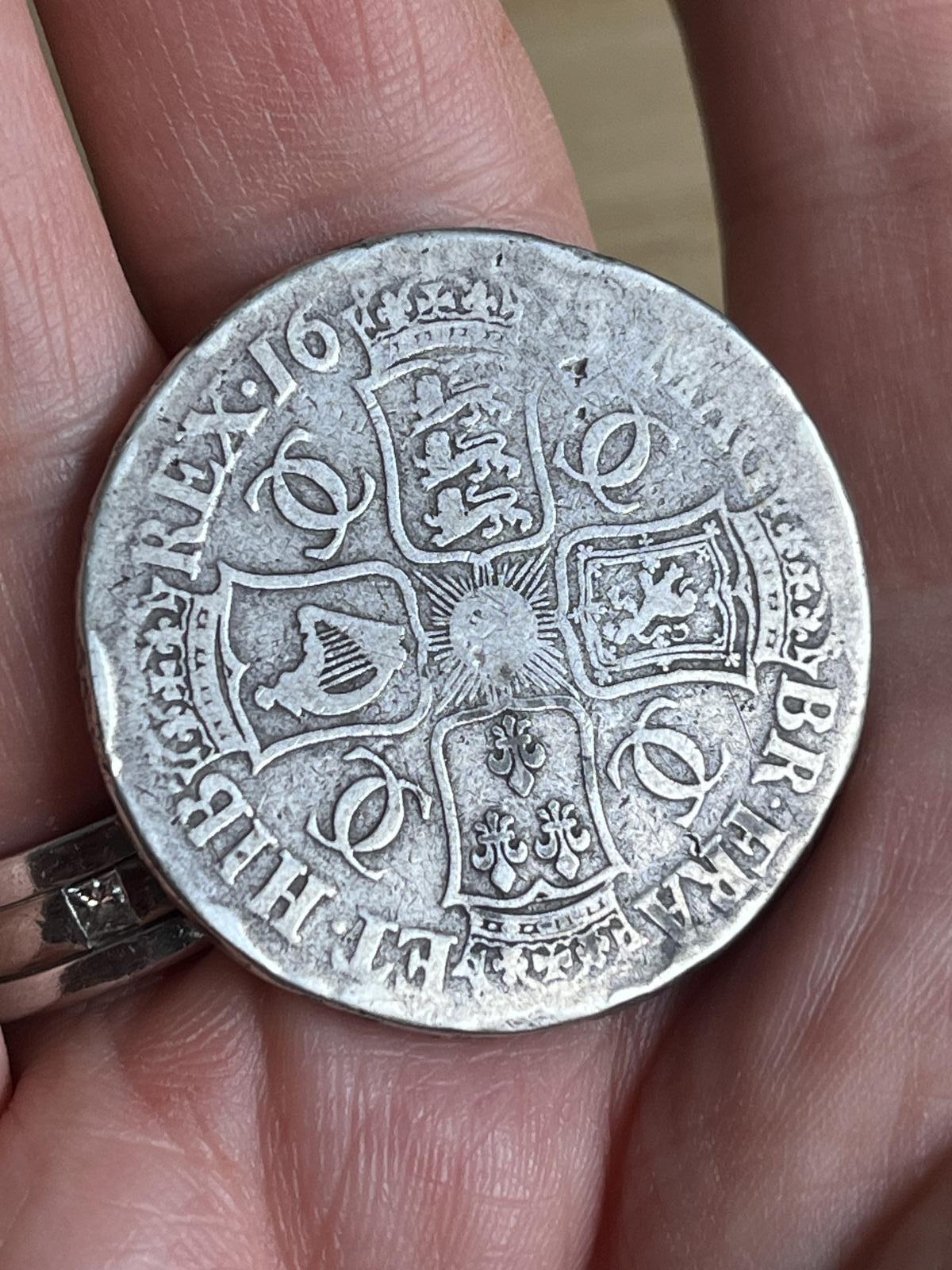 Charles II - 1673 Silver Crown - VICESIMO QVINTO - Ex-mount (1 of 10)