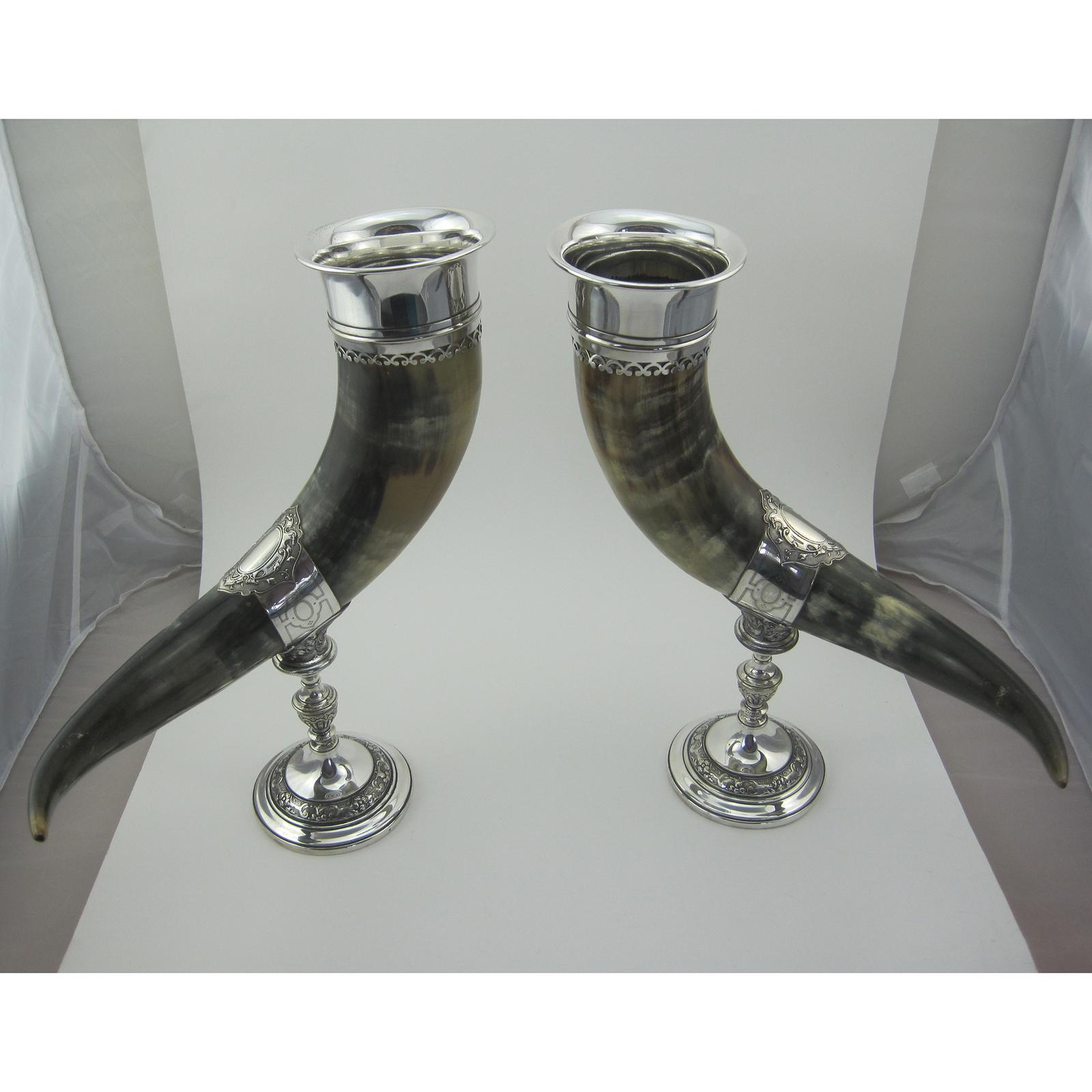 Pair of Horn Cornucopia Vases with Silver Plated Mounts (1 of 8) Pair of Horn Cornucopia Vases with Silver Plated Mounts (1 of 8)