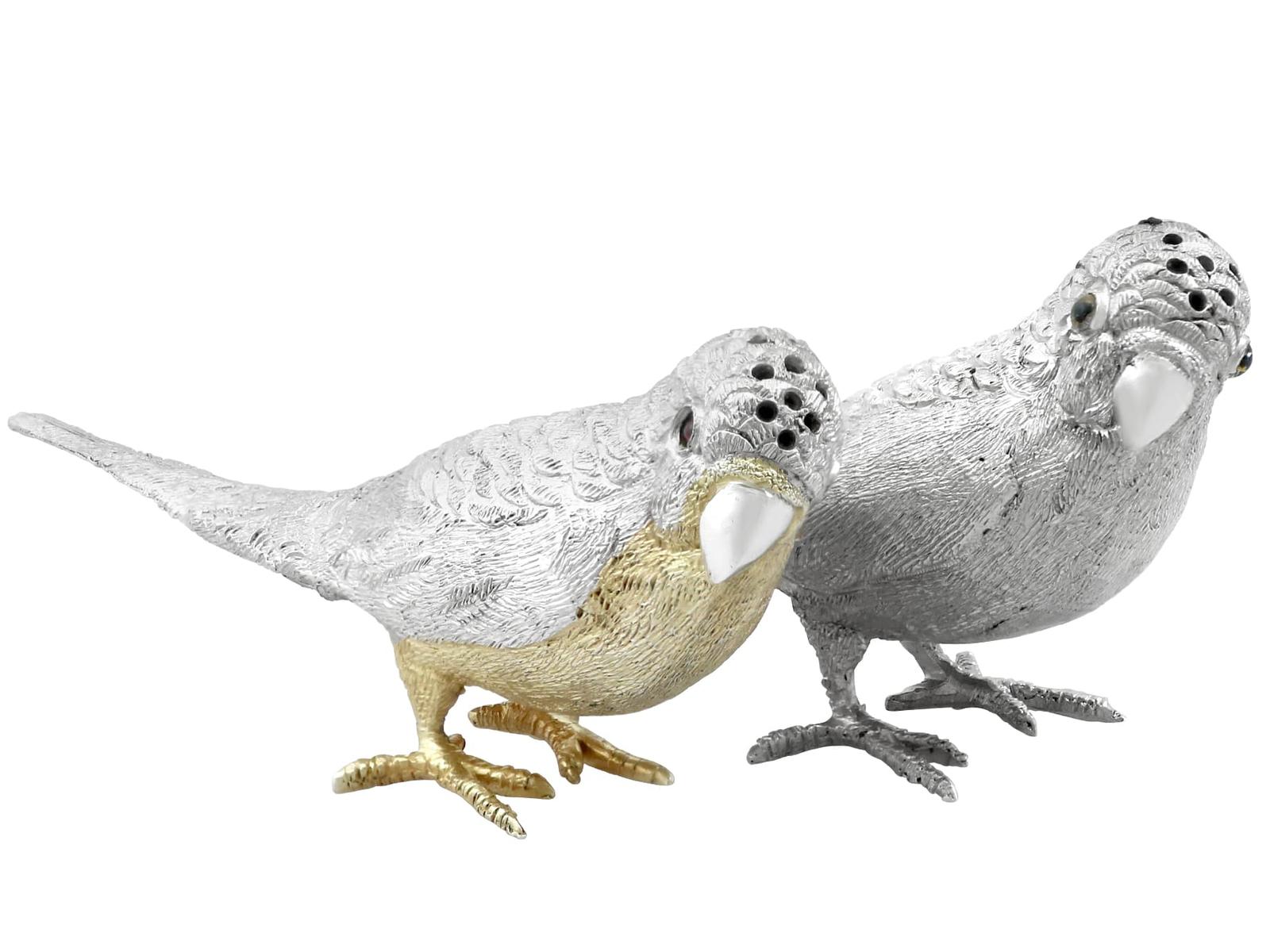 Antique Edwardian Sterling Silver Budgerigar Pepper Shakers (1 of 15)