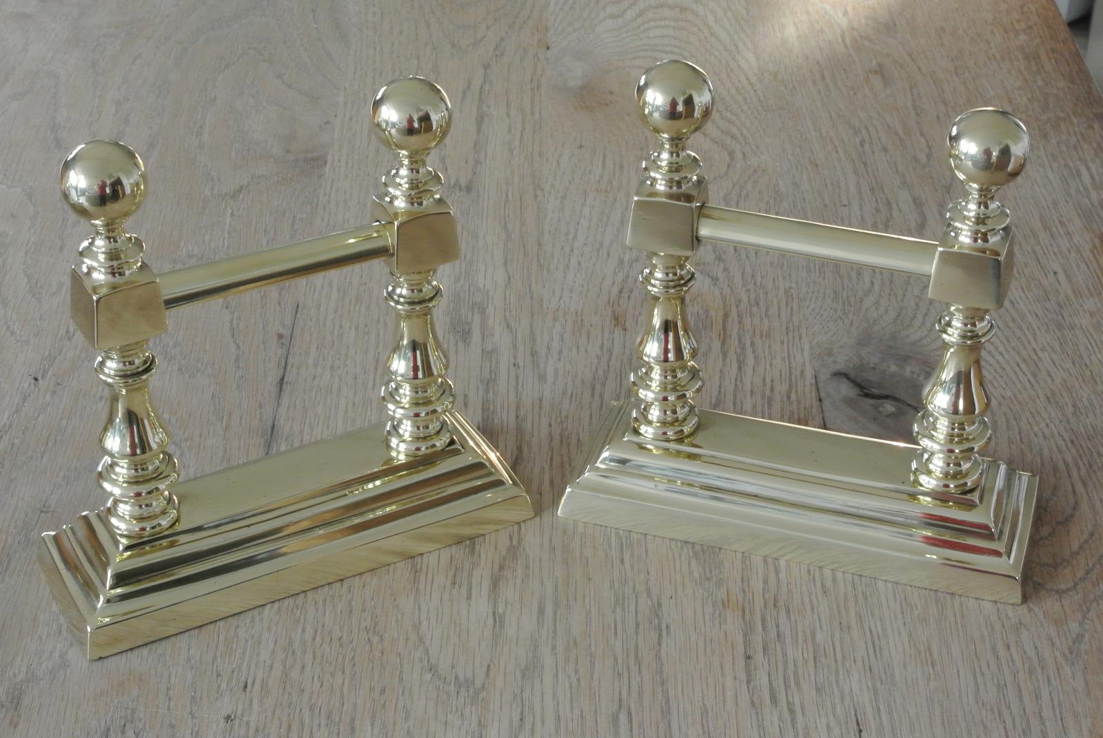 Quality Pair of Victorian Brass Fire Dogs Fire Iron Rest Andirons c.1890 (1 of 6)