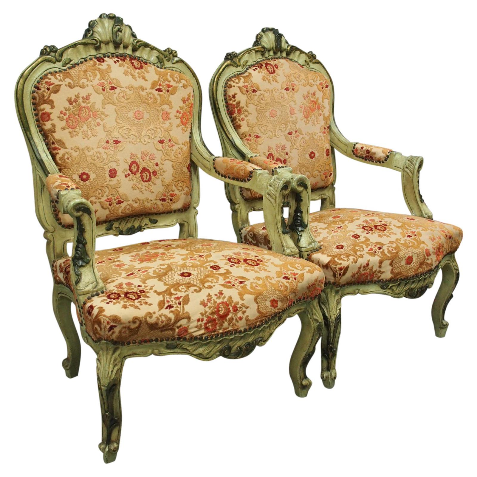 Pair of Italian Carved and Painted Armchairs (1 of 16)