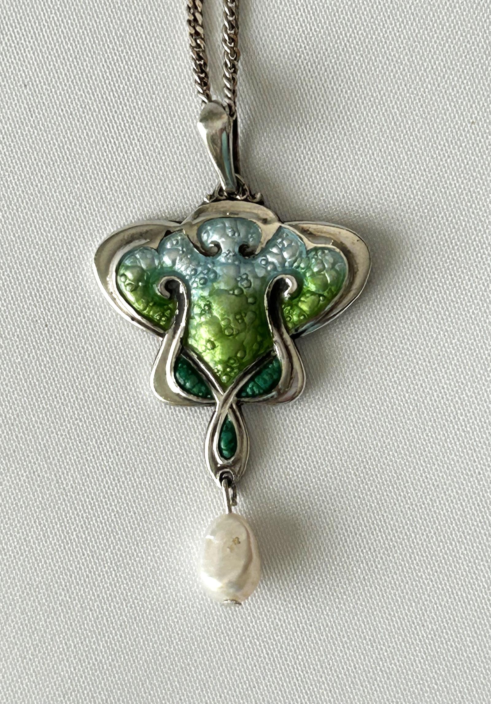 Fabulous Art Nouveau Silver, Enamel & Pearl Pendant Necklace (1 of 8) Fabulous Art Nouveau Silver, Enamel & Pearl Pendant Necklace (1 of 8)