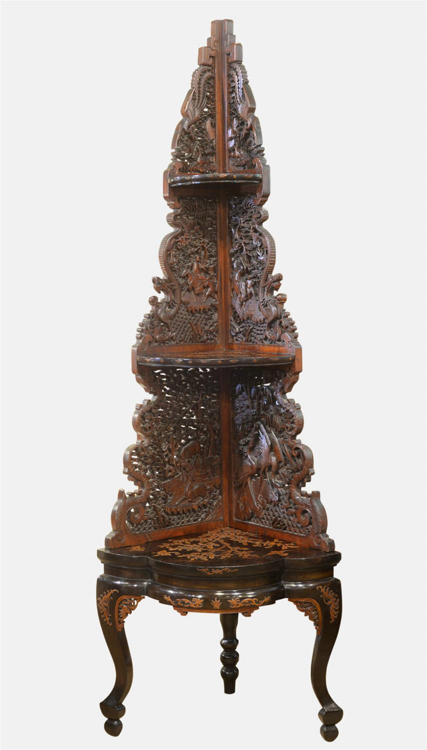 Chinese Laquer & Carved Corner Stand c.1850 (1 of 1)