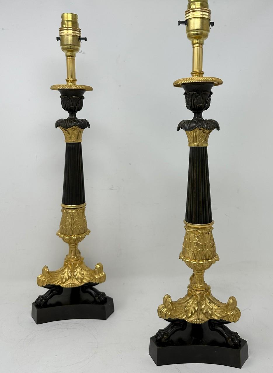 Antique Pair of French Doré Bronze Neoclassical Ormolu Gilt Candlesticks Lamps (1 of 11)
