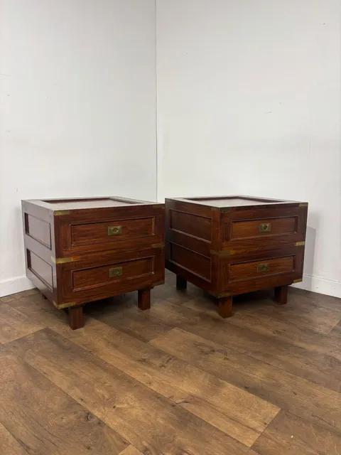 Pair of Campaign Style Hardwood Bedside Chests (1 of 14) Pair of Campaign Style Hardwood Bedside Chests (1 of 14)