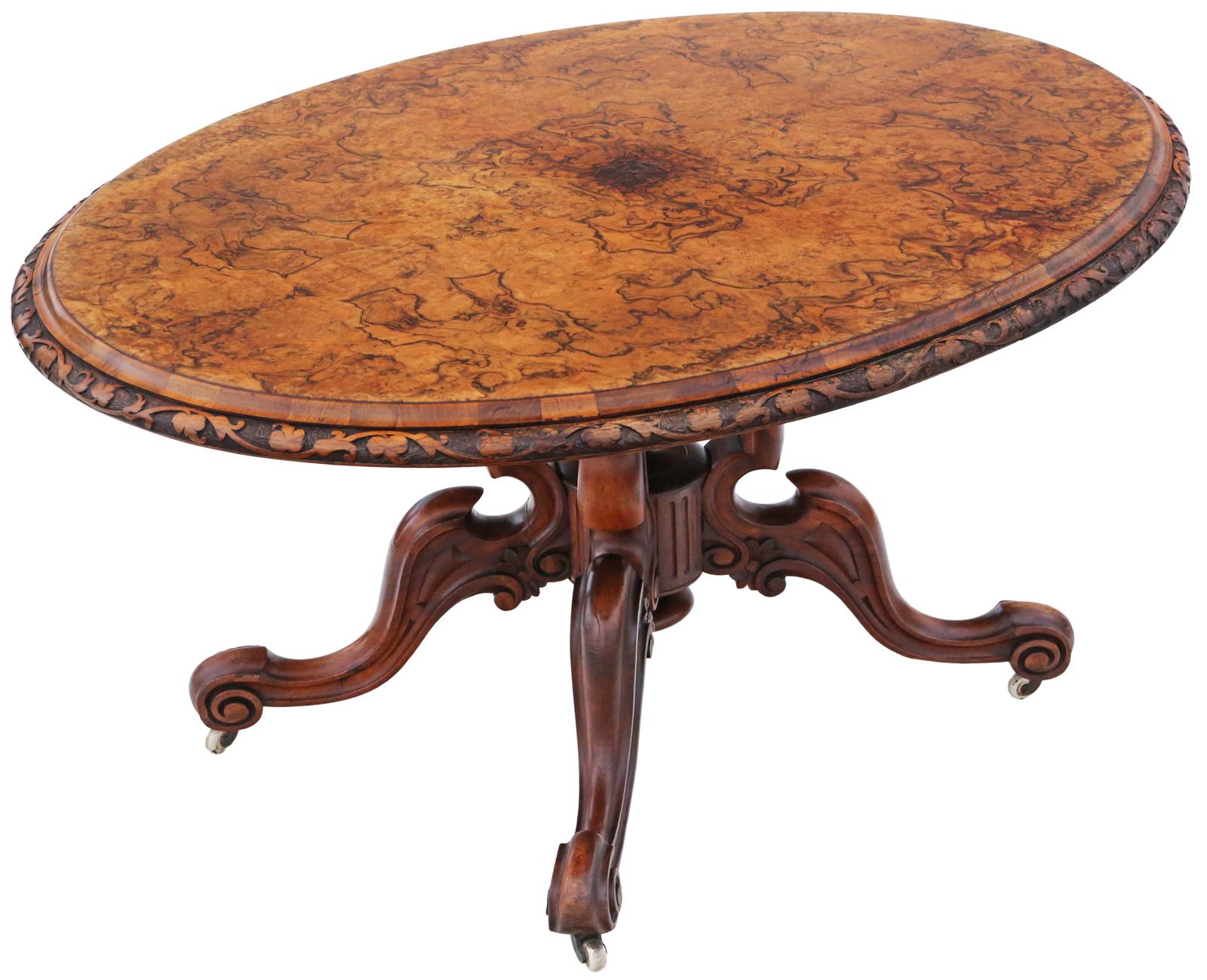 Antique Fine Quality Large 19th Century Victorian Burr Walnut Oval Loo Breakfast Table Tilt Top (1 of 9)