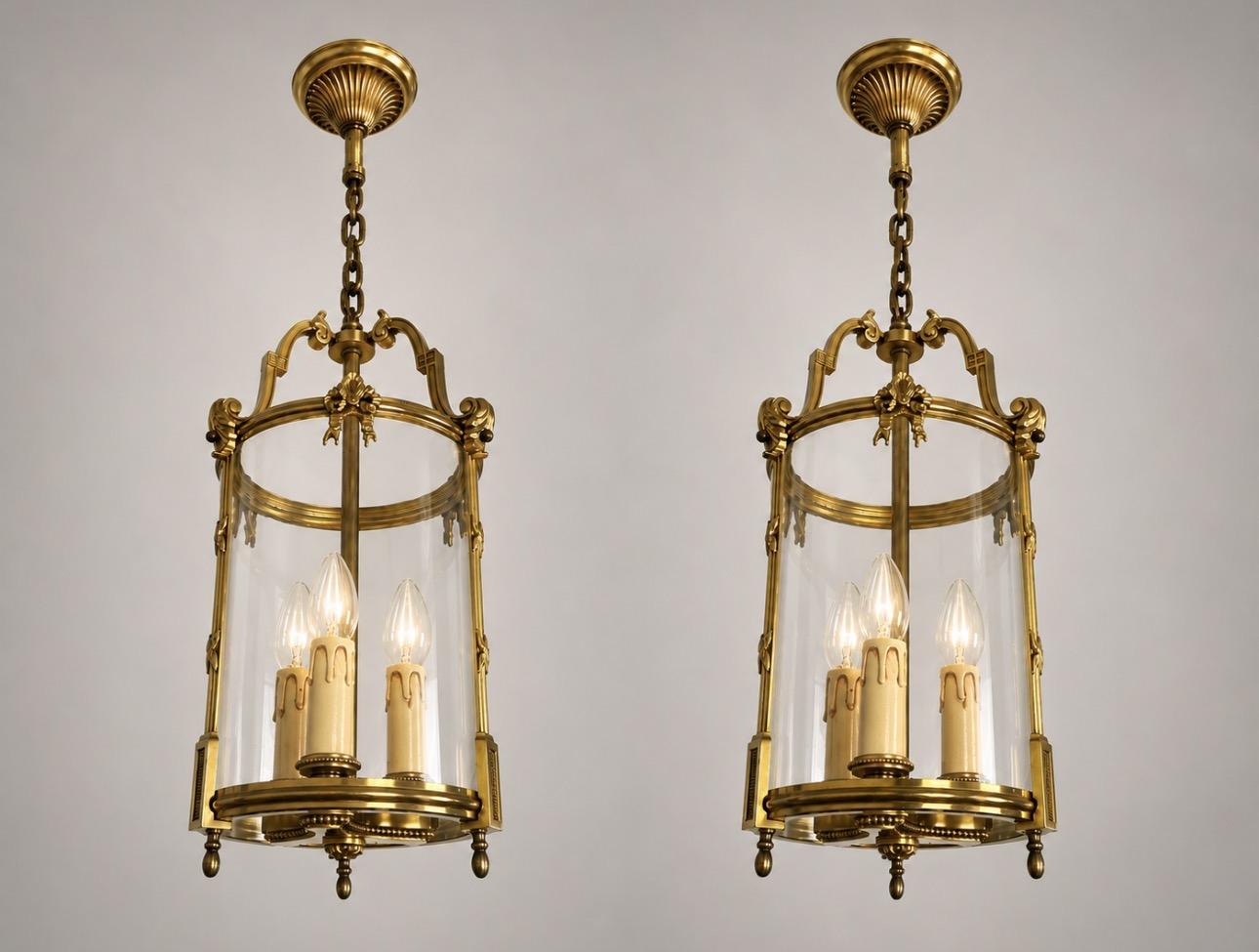 Pair Antique Style French Gilt Bronze Hall Lanterns Pendants (1 of 5) Pair Antique Style French Gilt Bronze Hall Lanterns Pendants (1 of 5)