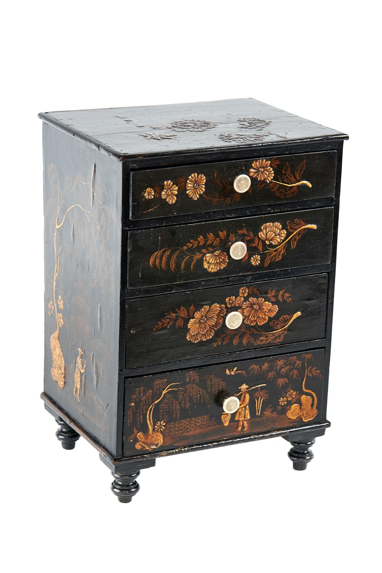 Victorian Table Top Chinoiserie Decorated 4 Drawer Chest (1 of 7) Victorian Table Top Chinoiserie Decorated 4 Drawer Chest (1 of 7)