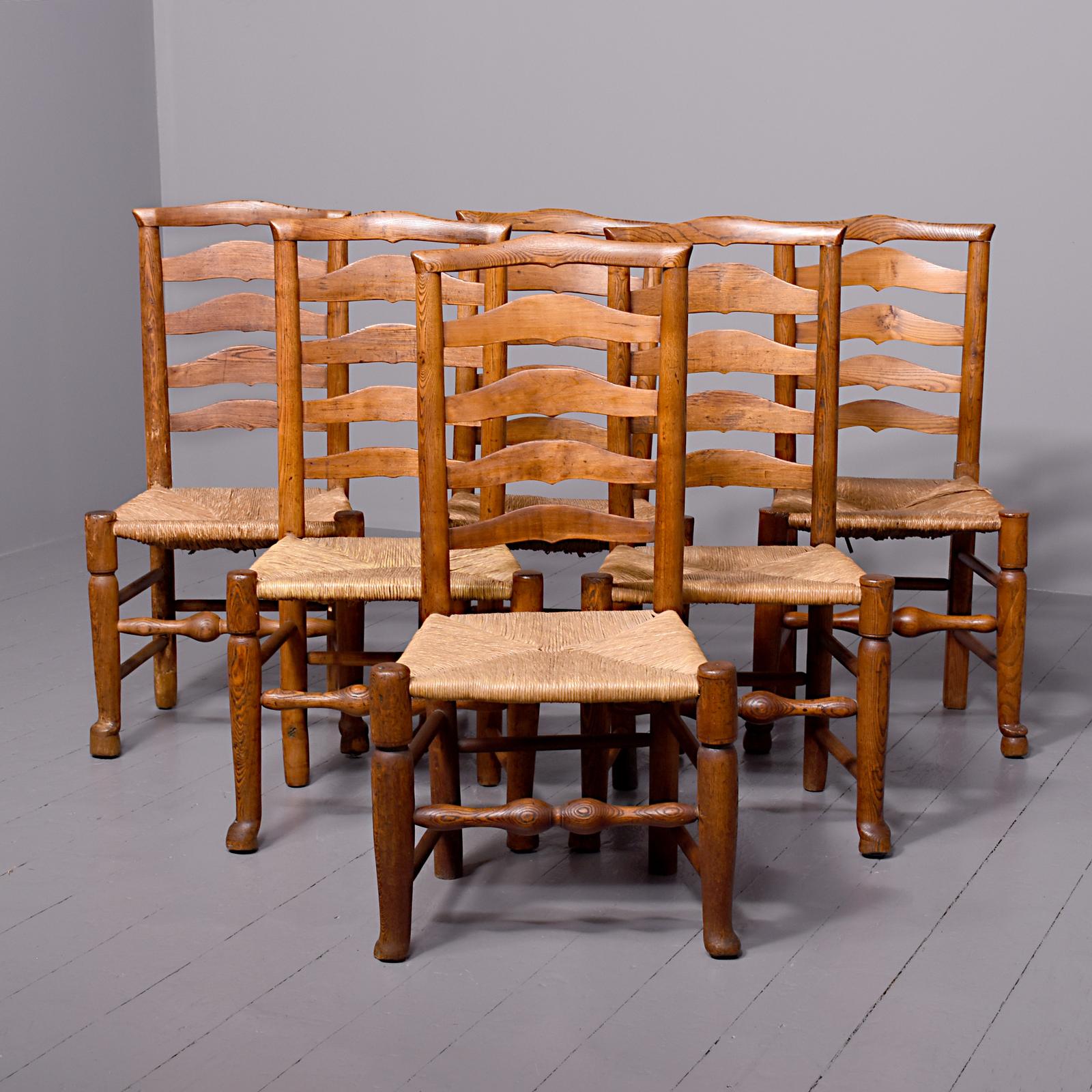 Set of Six Ash Ladder Back Dining Chairs (1 of 6)