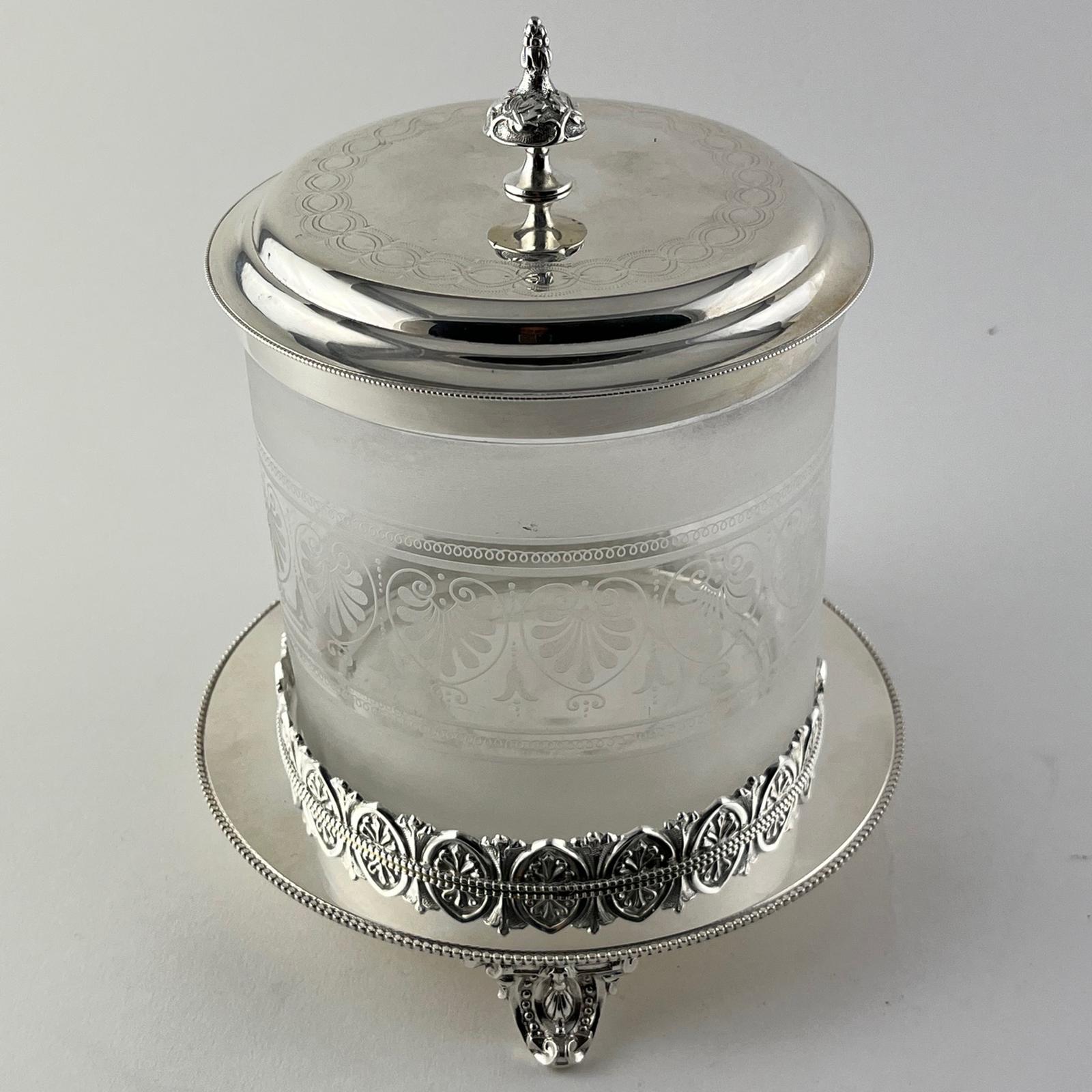 Pretty Victorian Glass & Silver Plated Biscuit Barrel or Box (1 of 5)