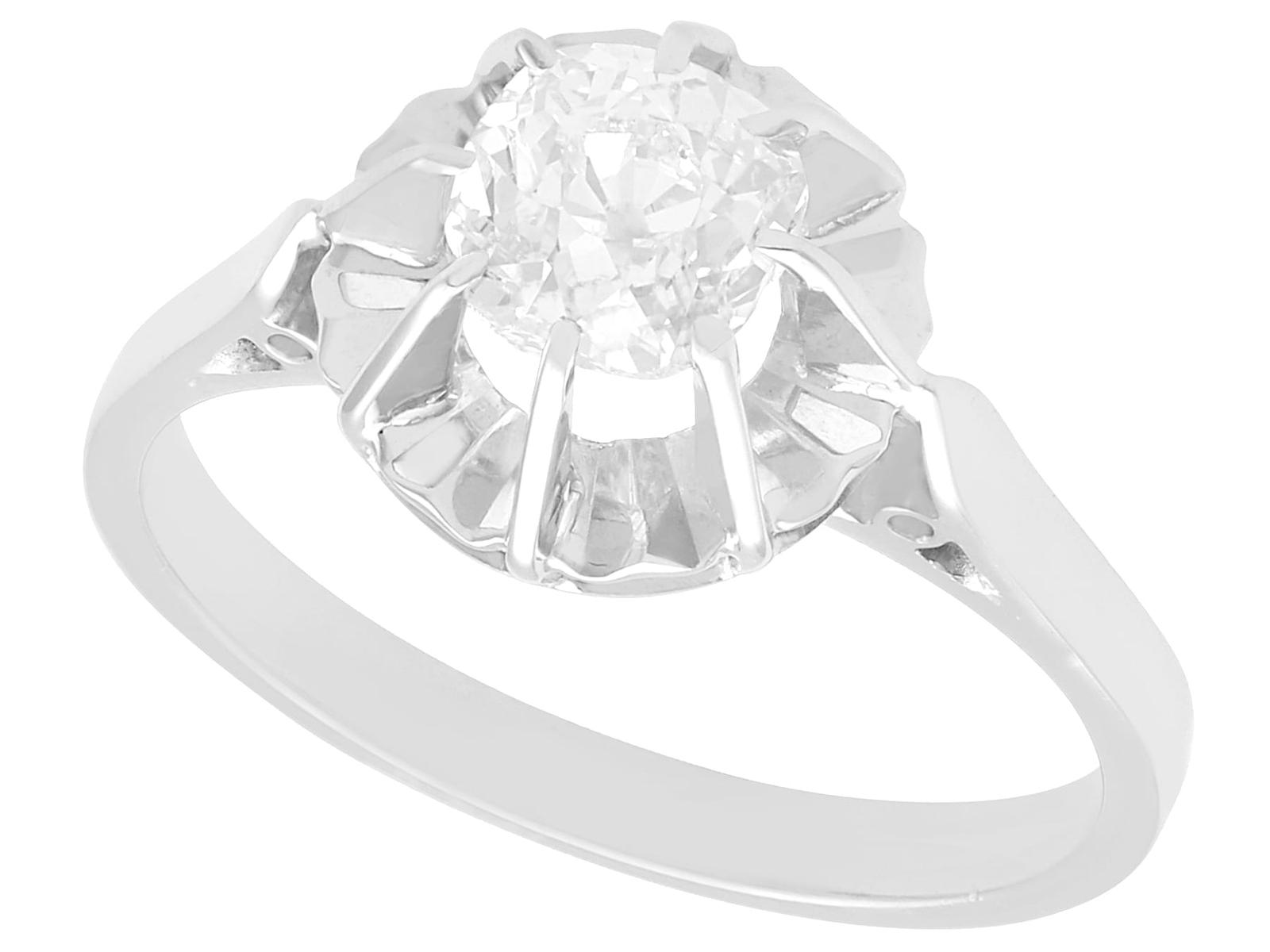 Antique French 0.81ct Diamond & 18ct White Gold Solitaire Ring c.1920 (1 of 11)