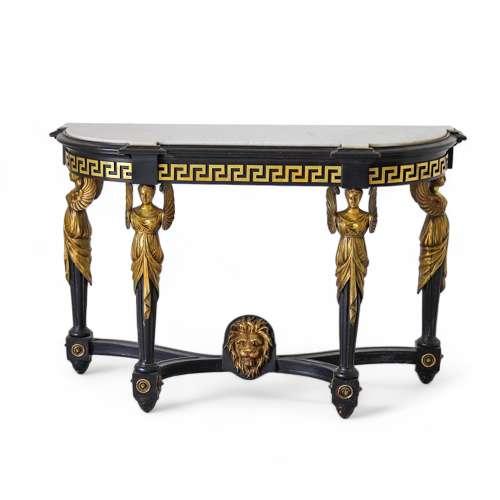 19th Century Italian Ebonised Console Table Gilt Metal White Marble Top c.1880 (1 of 12)