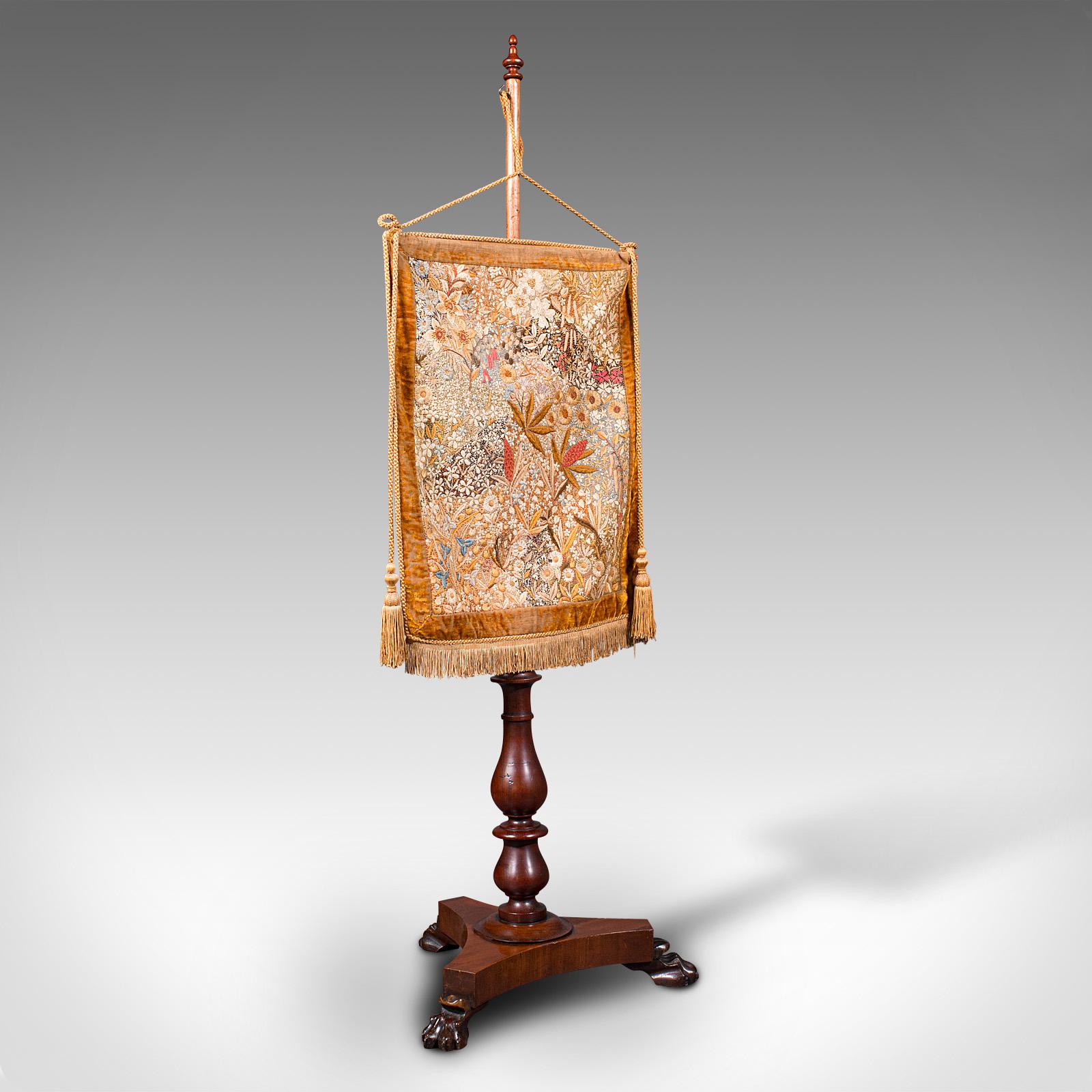 Antique Pendant Pole Screen, English, Fireside Tapestry Stand, William IV 1835 (1 of 12)
