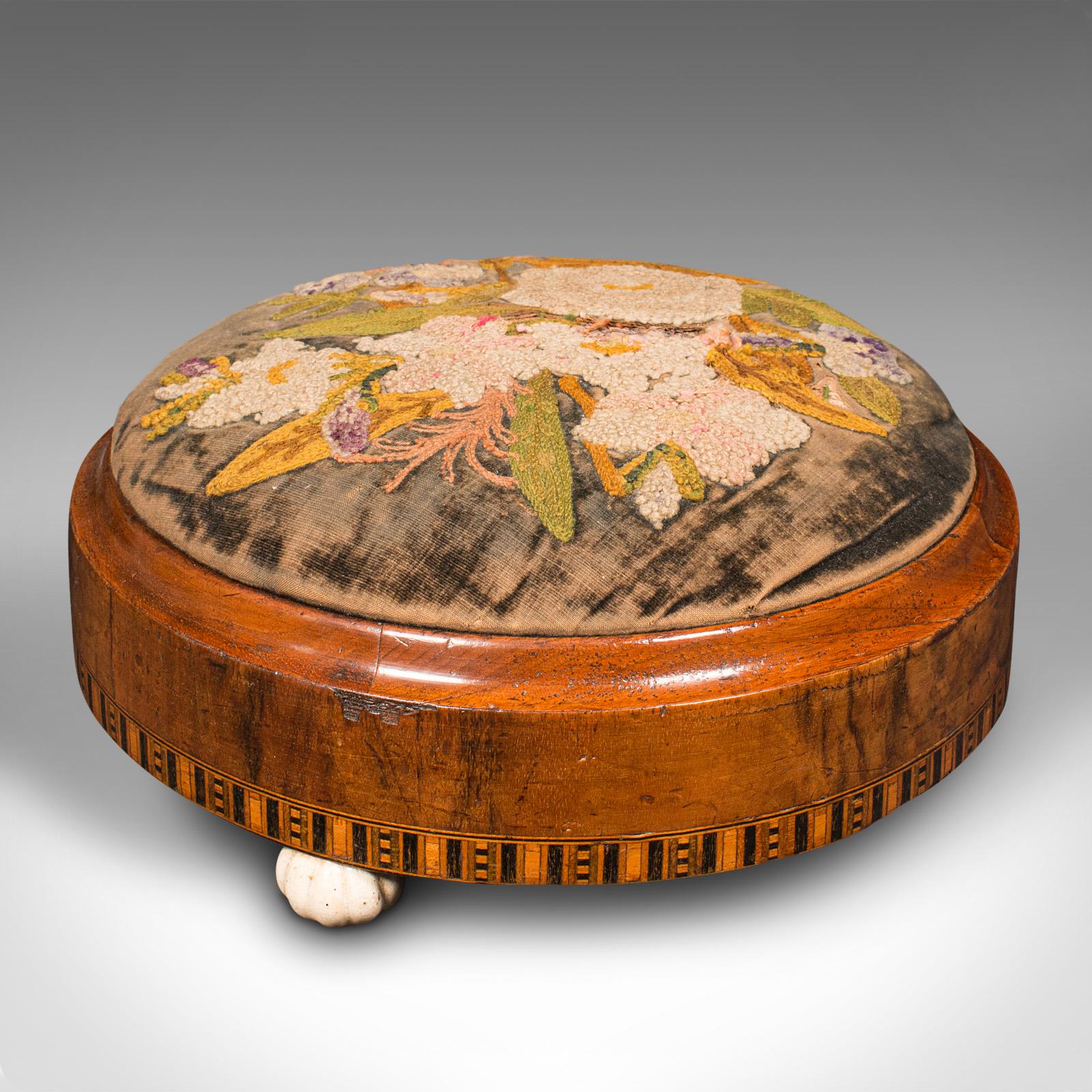 Antique Sampler Stool, English, Walnut, Boxwood, Embroidered, Decor, William IV (1 of 9)