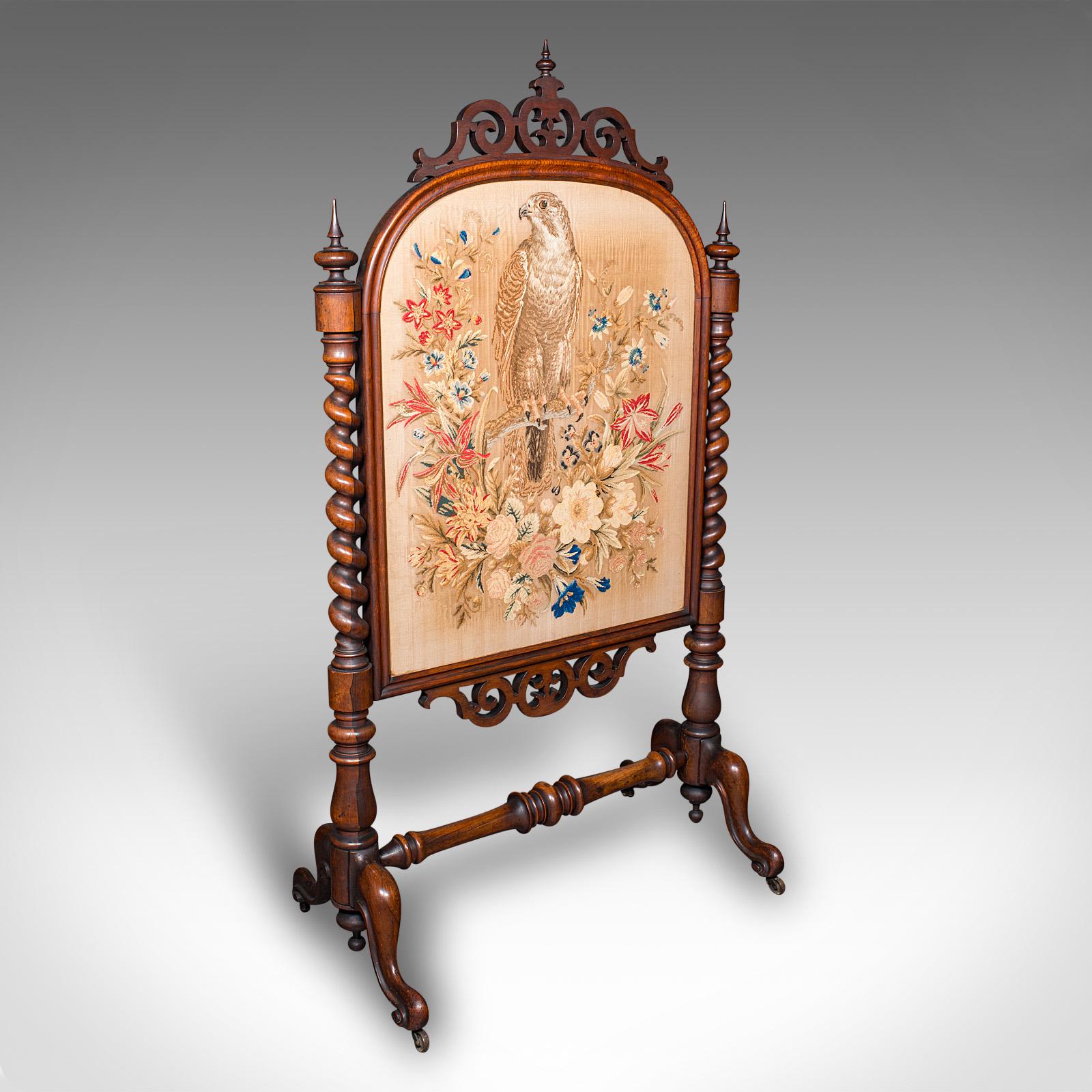 Antique Embroidered Fire Screen, English, Walnut, Needlepoint, Early Victorian (1 of 12)