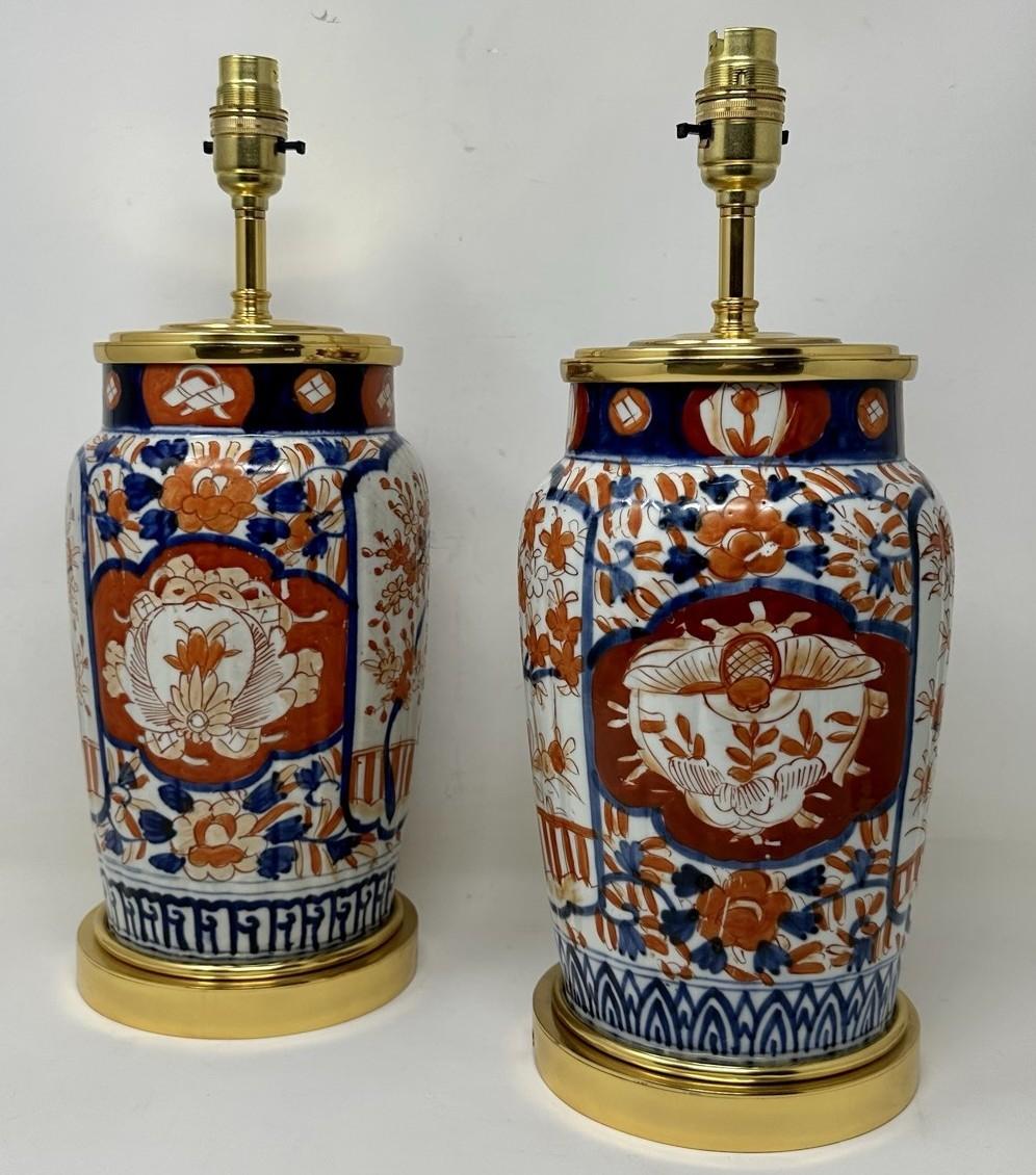 Antique Pair Japanese Chinese Imari Porcelain Ormolu Table Lamps Blue Red Gilt (1 of 10)