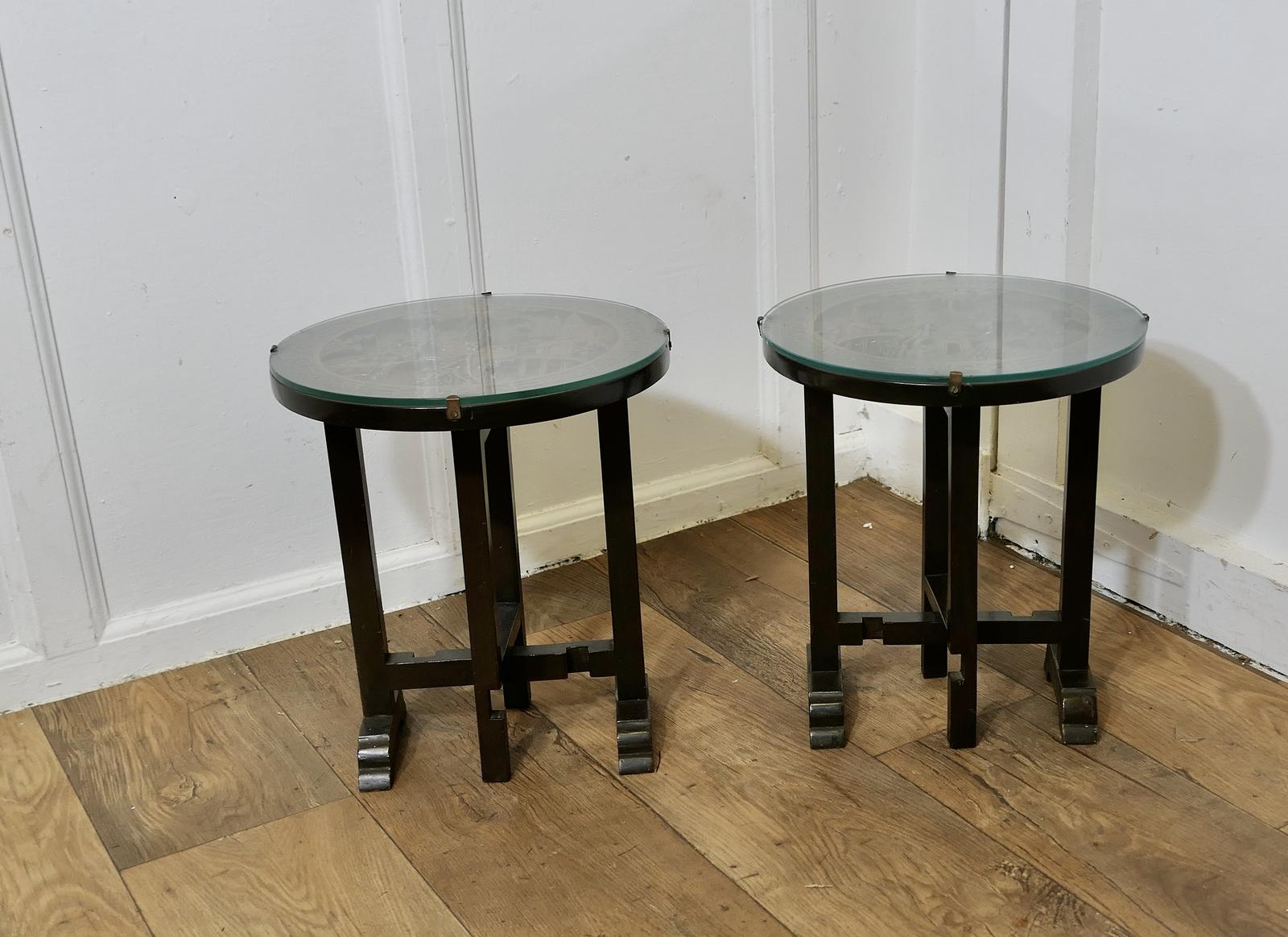 Pair of Round Carved Oriantal Folding Side Tables (1 of 7)
