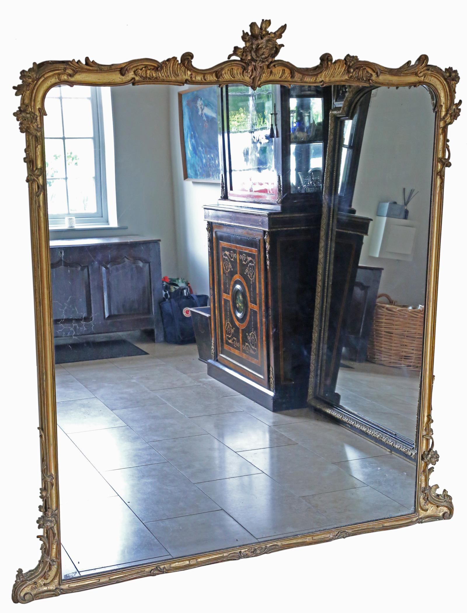Antique Very Large 19th Century Gilt Floor Overmantle Wall Mirror - High-quality Piece (1 of 8) Antique Very Large 19th Century Gilt Floor Overmantle Wall Mirror - High-quality Piece (1 of 8)