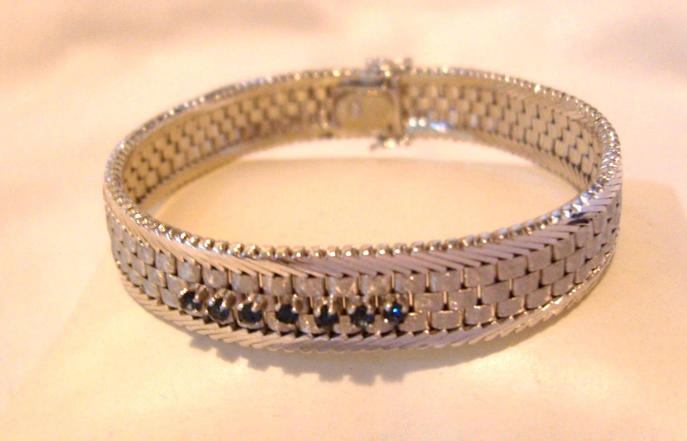 Bracelet Silver Vintage 1970s Fancy Brick Link With Blue Sapphires 7 1/2"L (1 of 14)