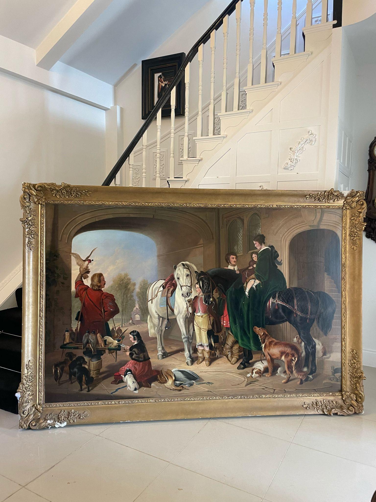 An Extra Large Oil on Canvas Painting Aft. Sir Edwin Henry Landseer, RA of Return from Hawking 177 X 263 X 12 cm (1 of 12) An Extra Large Oil on Canvas Painting Aft. Sir Edwin Henry Landseer, RA of Return from Hawking 177 X 263 X 12 cm (1 of 12)
