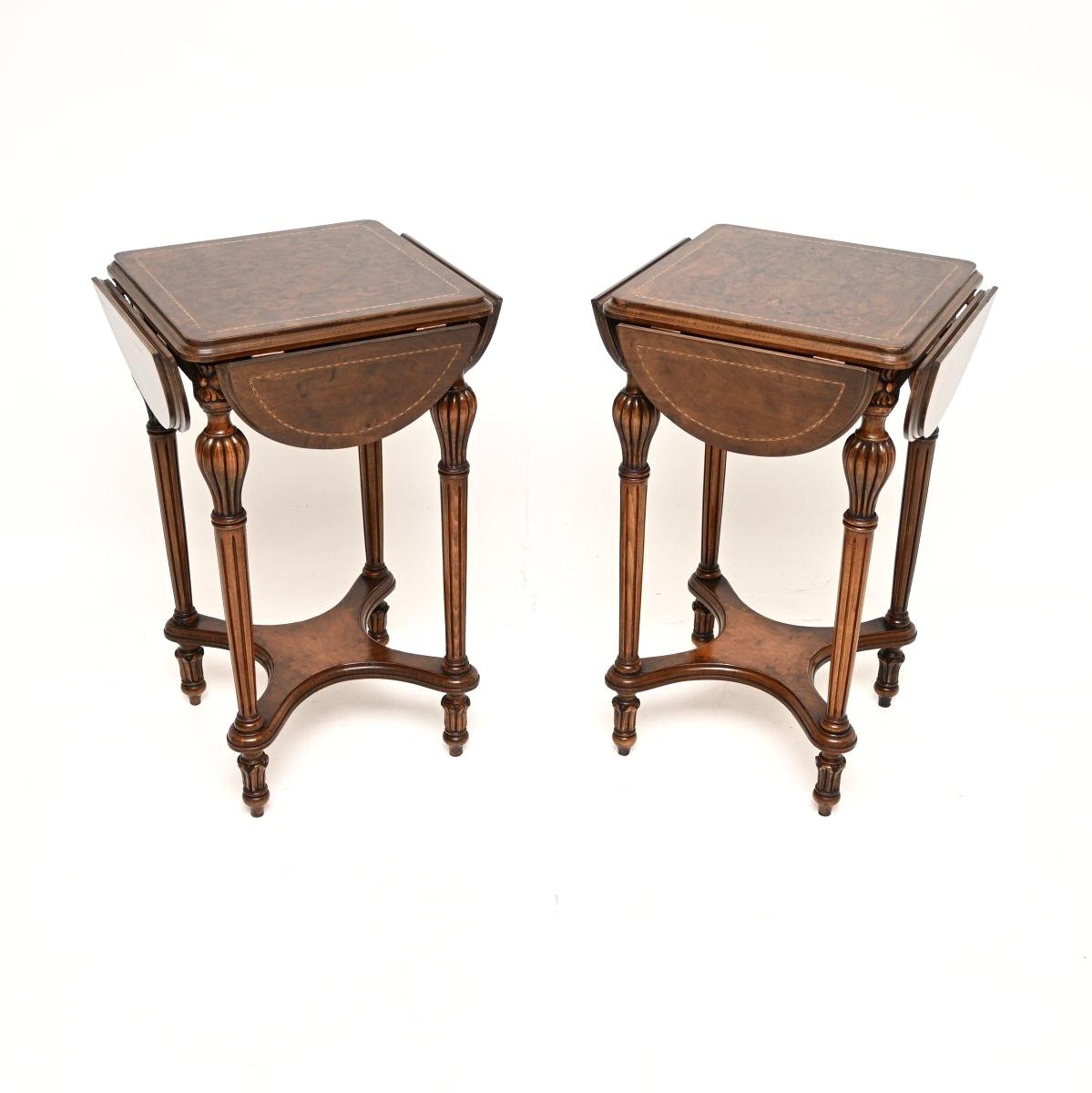 Pair of Antique Victorian Style Inlaid Walnut Drop Leaf Side Tables (1 of 10) Pair of Antique Victorian Style Inlaid Walnut Drop Leaf Side Tables (1 of 10)