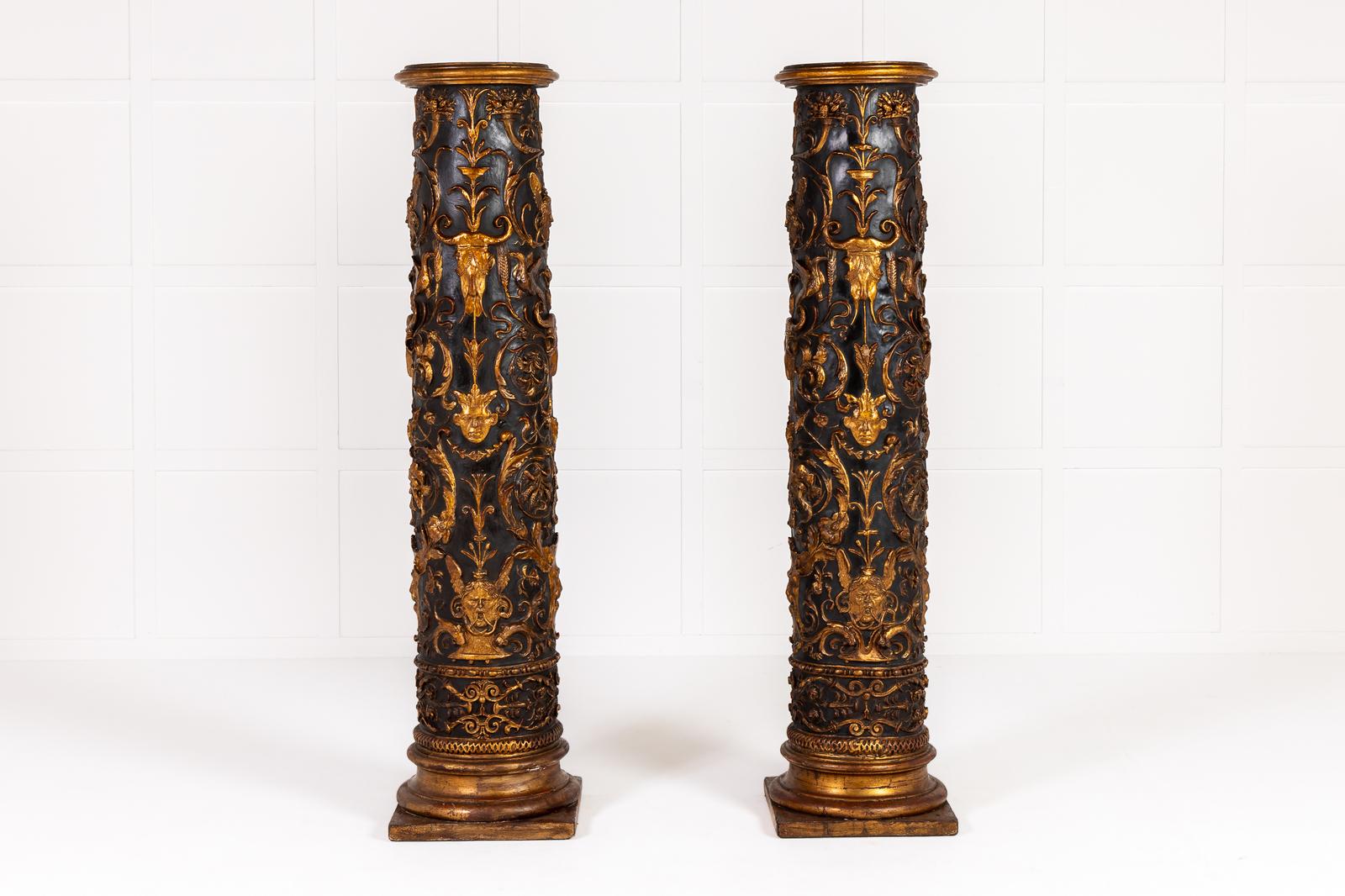 Pair of Grand Scale 19th Century Painted and Parcel Gilt Columns (1 of 12)