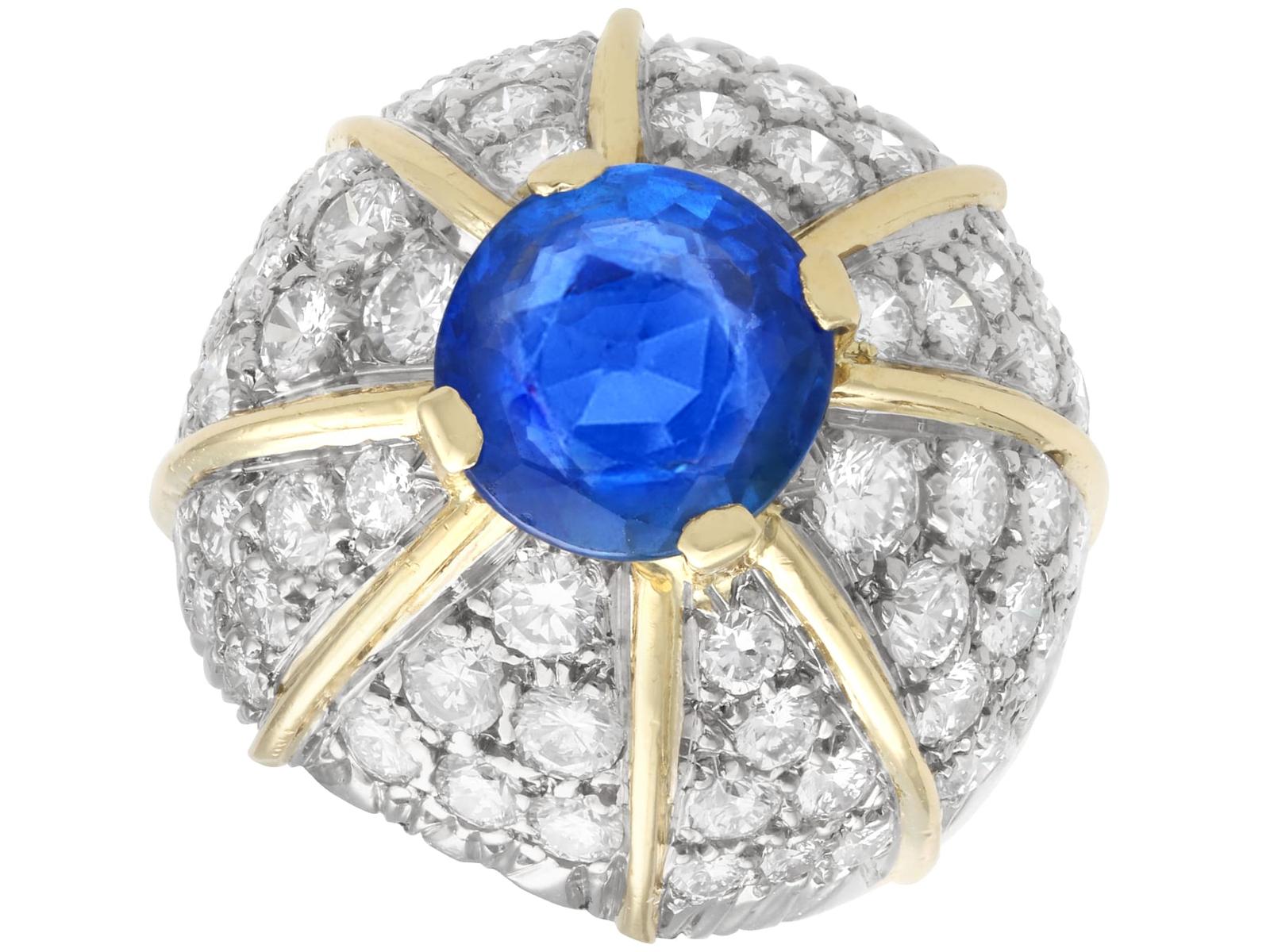Vintage 2.83ct Burmese Sapphire & 3.05ct Diamond, 18k Yellow Gold Bombe Ring c.1980 (1 of 10)