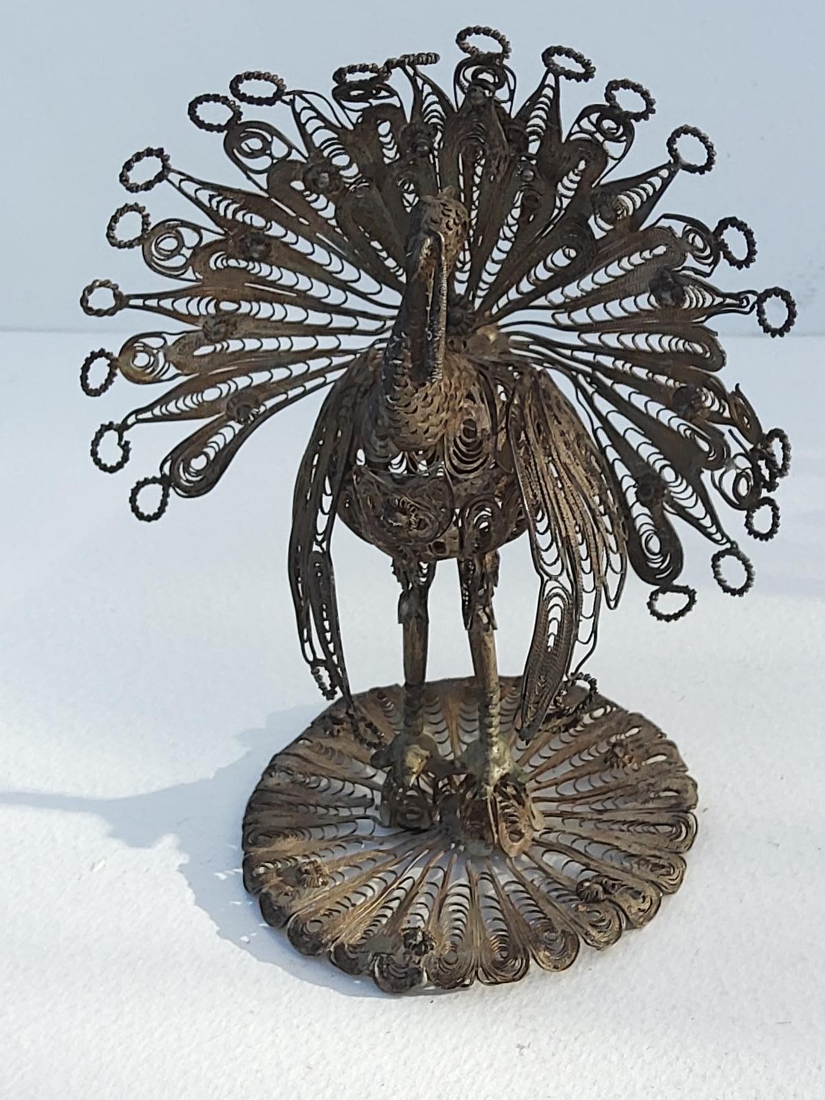 Indian White Metal Filigree Peacock (1 of 8)