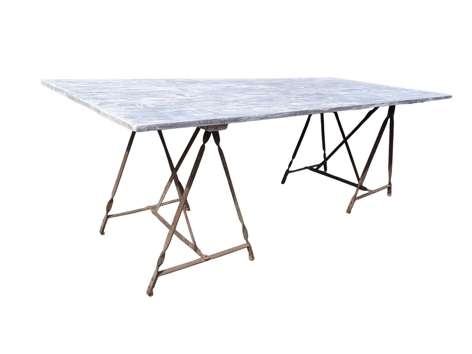 Painted Pine Table Top on Wrought Iron Trestle Ends (1 of 6)