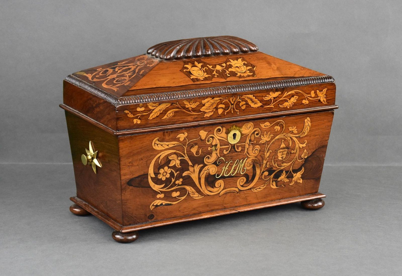Victorian Rosewood Inlaid Marquetry Tea Caddy (1 of 8) Victorian Rosewood Inlaid Marquetry Tea Caddy (1 of 8)