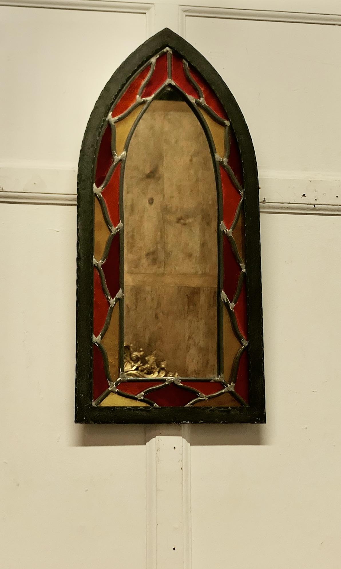 Arts and Crafts Gothic Stained Glass Church Window Mirror (1 of 7)