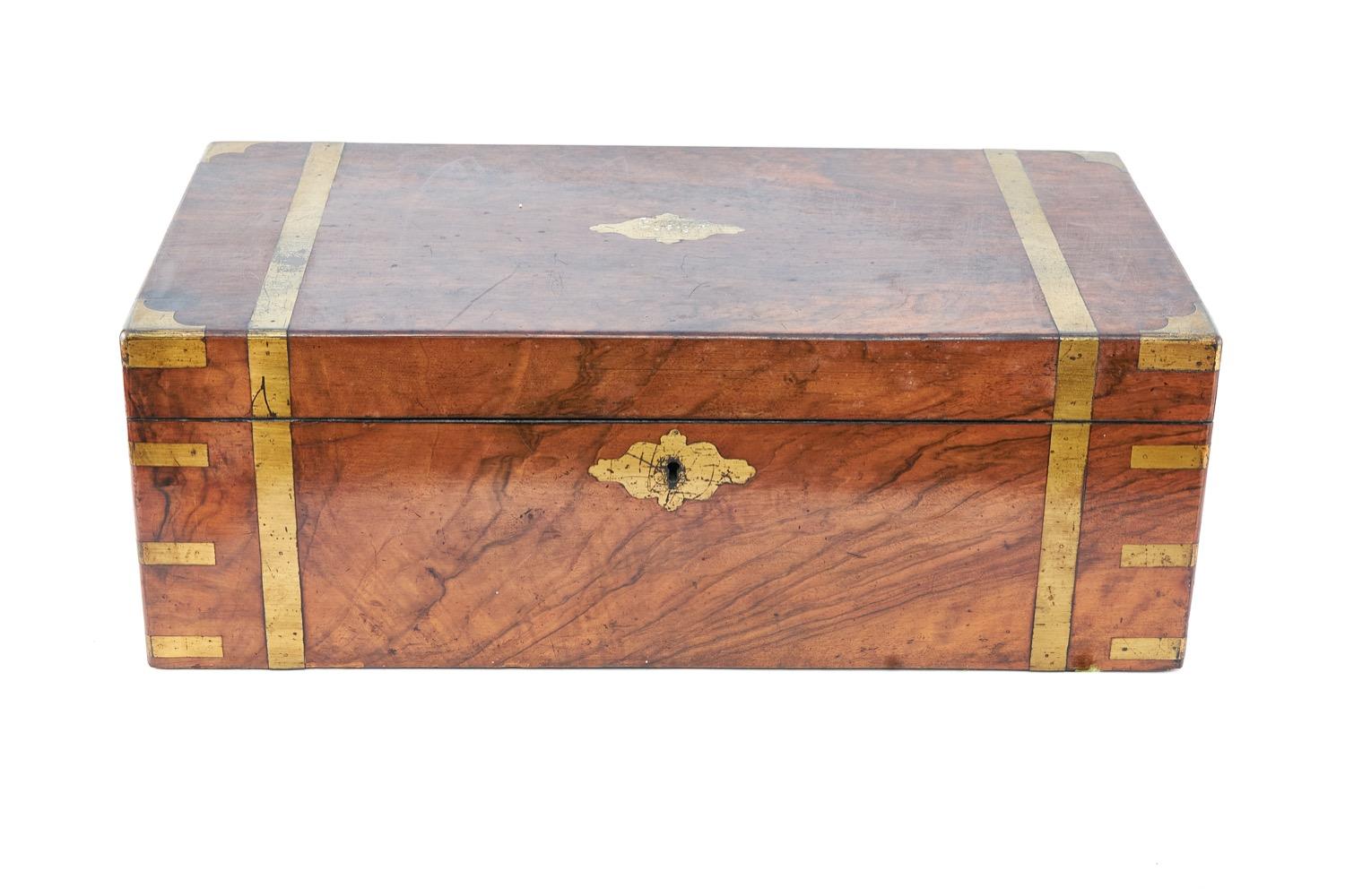 Antique Walnut Brass Bound Writing Box (1 of 6)