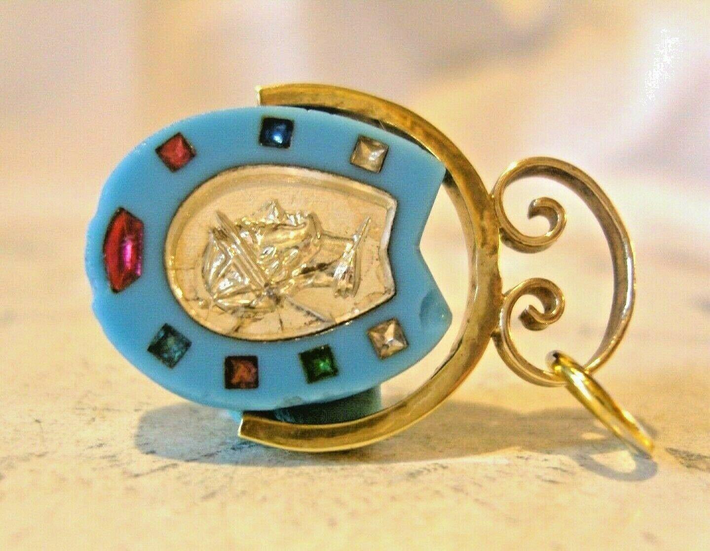 Victorian Pocket Watch Chain Spinner Fob 1890s Antique Horseshoe & Jockey Chunky Fob (1 of 10)