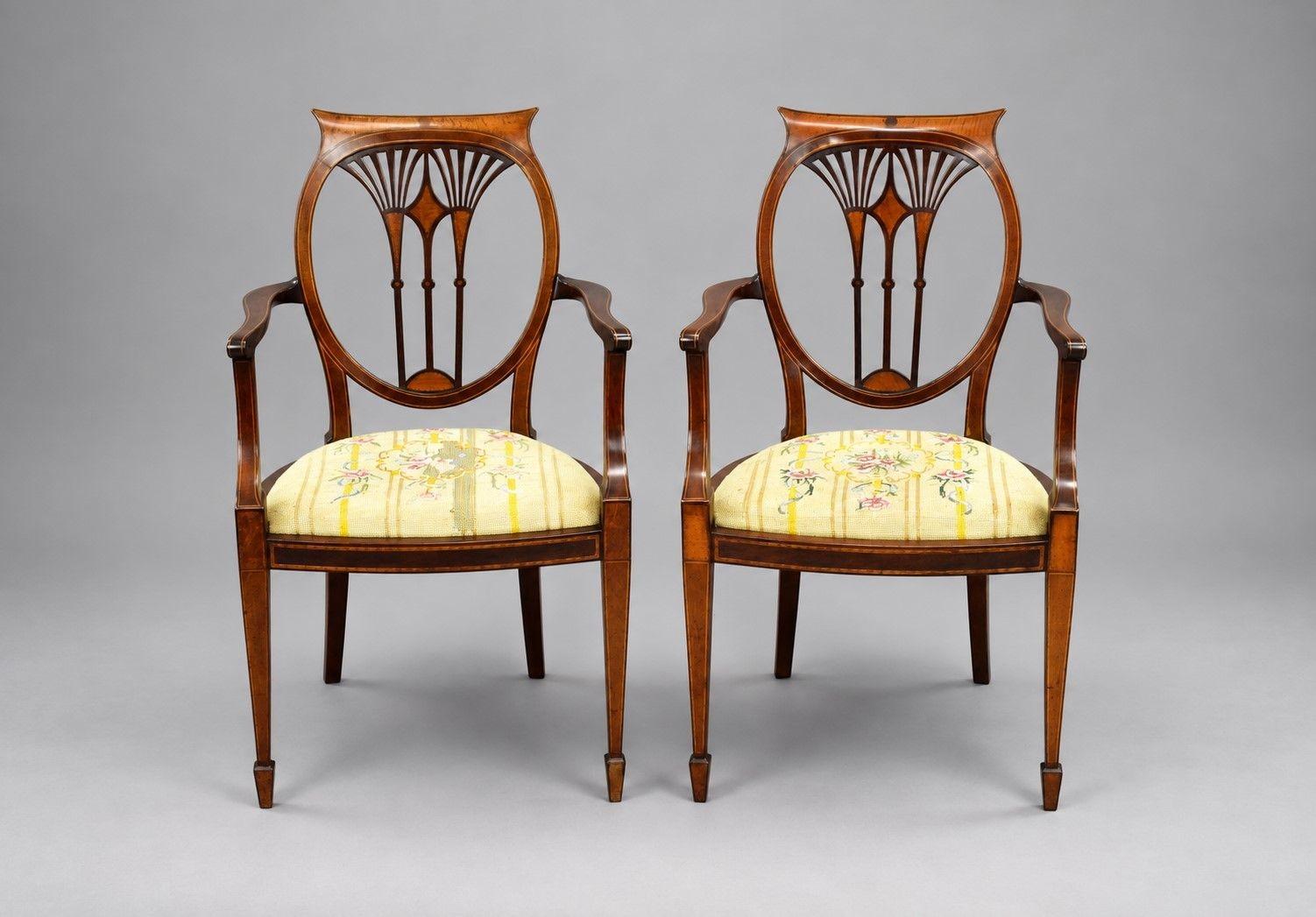 Pair of Edwardian Sheraton Revival Mahogany Armchairs (1 of 8) Pair of Edwardian Sheraton Revival Mahogany Armchairs (1 of 8)